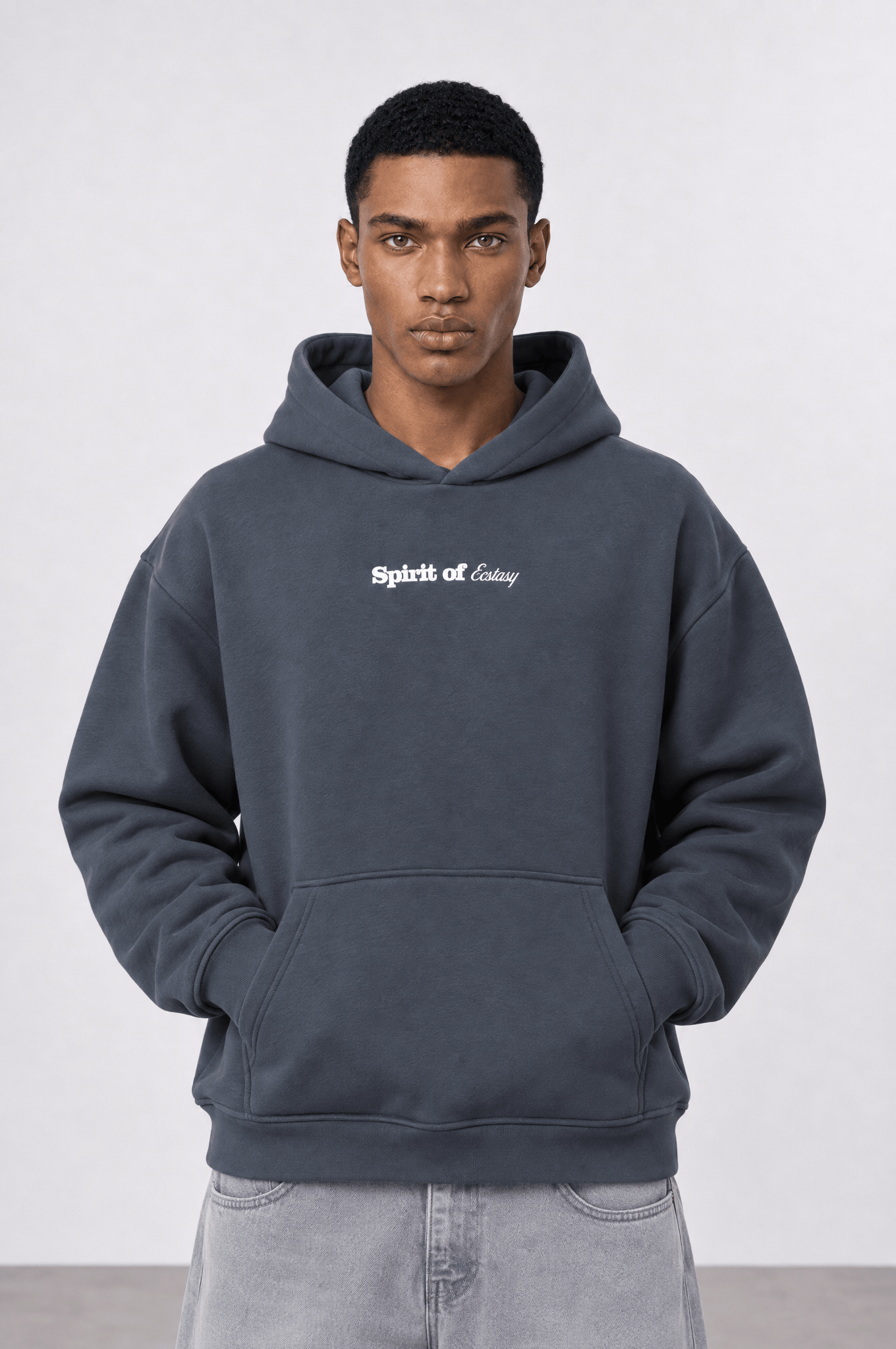 Erkek Spirit Patch Detaylı Oversize Hoodie Füme