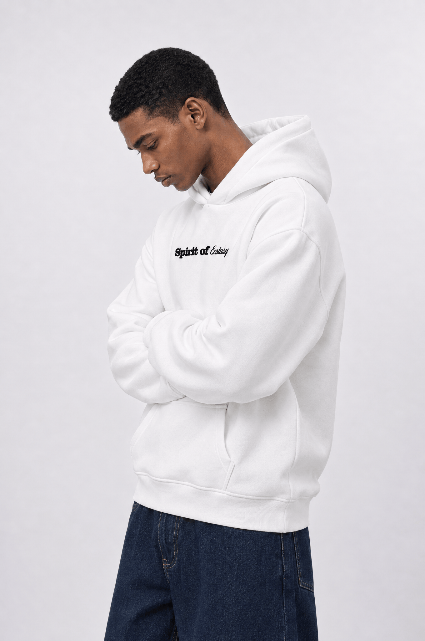 Erkek Spirit Patch Detaylı Oversize Hoodie Ekru