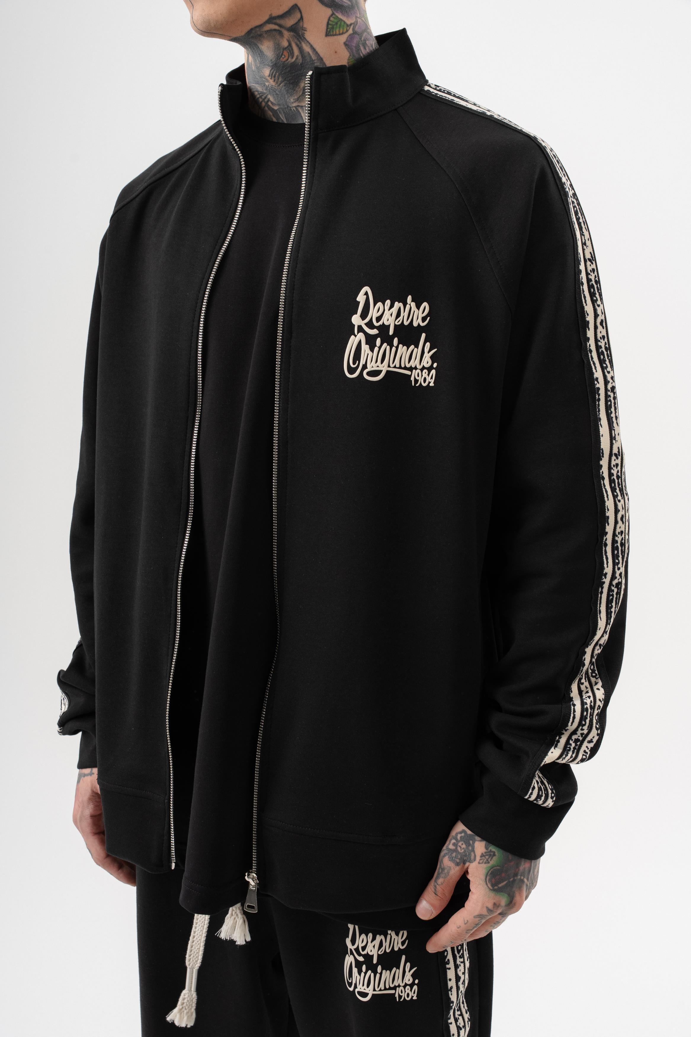 Erkek Splash Şerit Detaylı Dik Yaka Doubleface Zip Oversize Sweatshirt Siyah