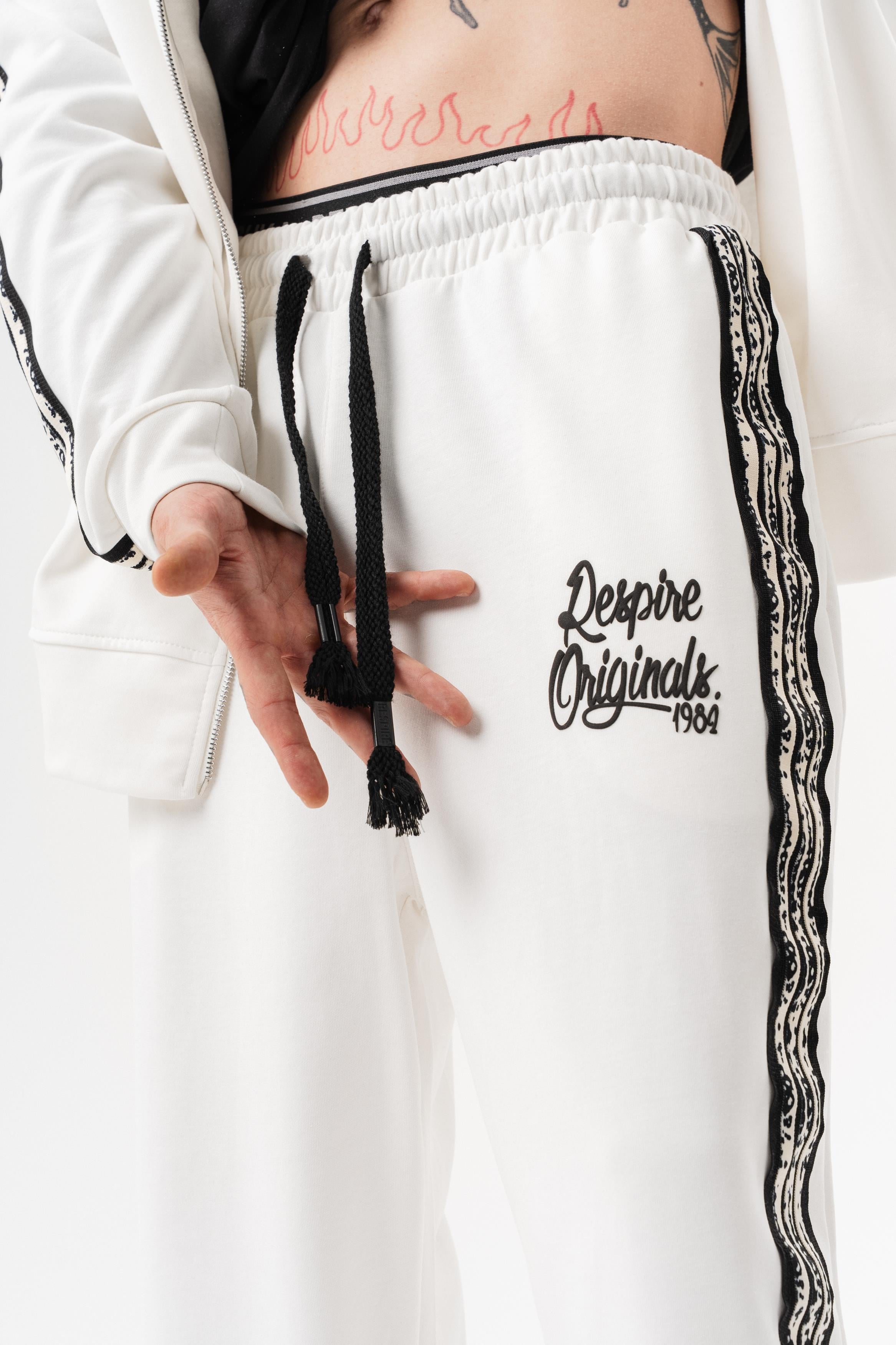Erkek Splash Şerit Detaylı Kışlık Doubleface Baggy Eşofman Altı Ekru