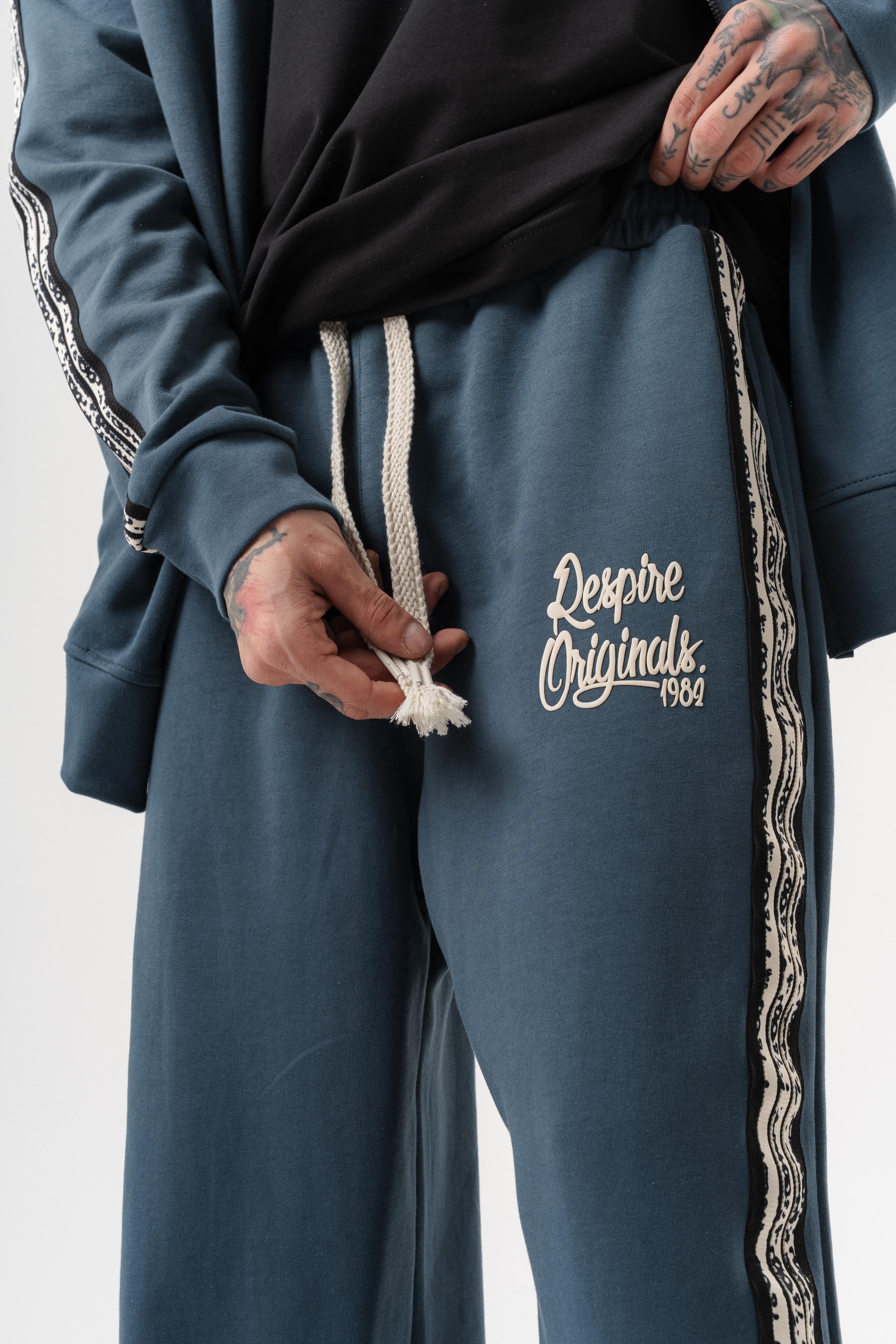 Erkek Splash Şerit Detaylı Kışlık Doubleface Baggy Eşofman Altı Petrol