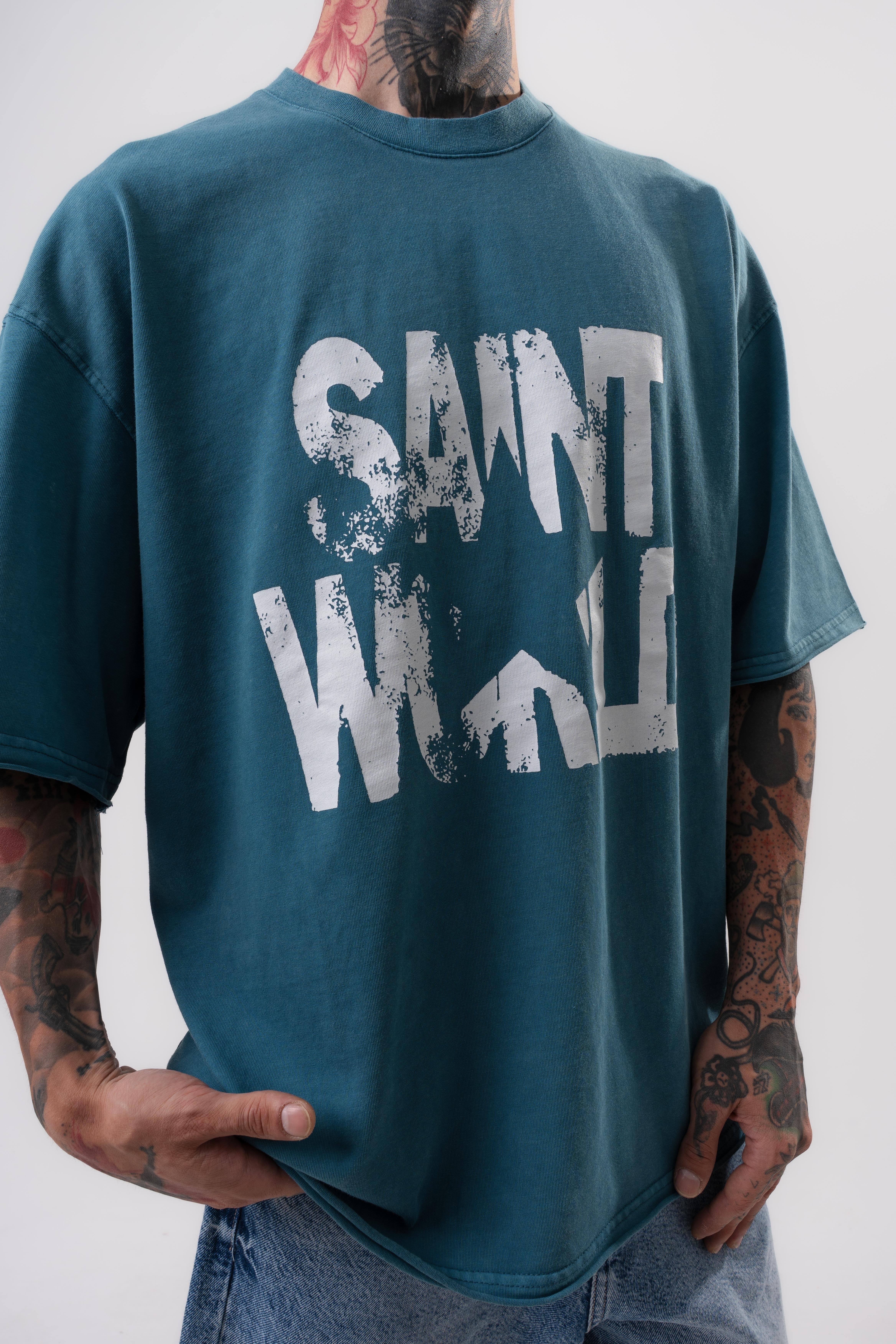 Erkek Star Baskılı Yıkamalı Oversize T-Shirt Petrol
