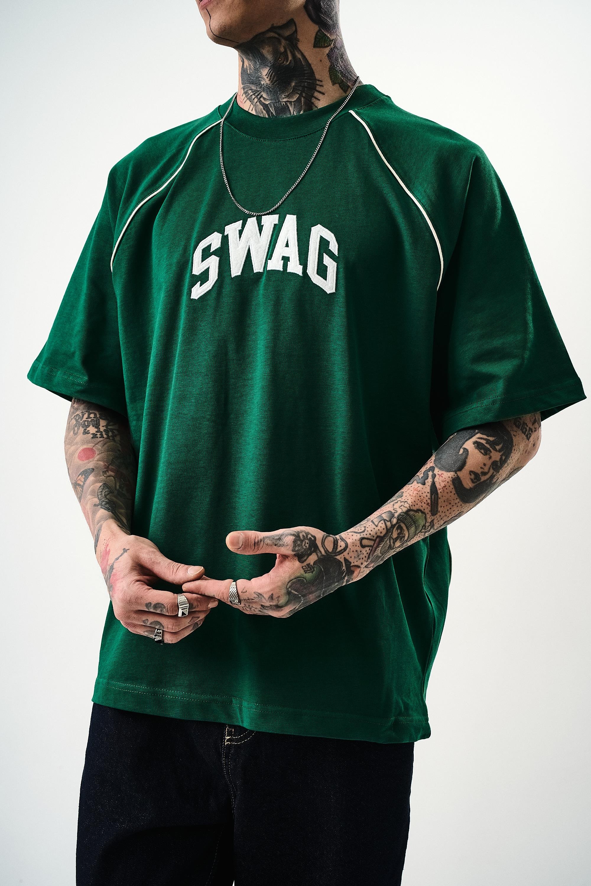 Erkek Swag Nakışlı Oversize T-Shirt Nefti