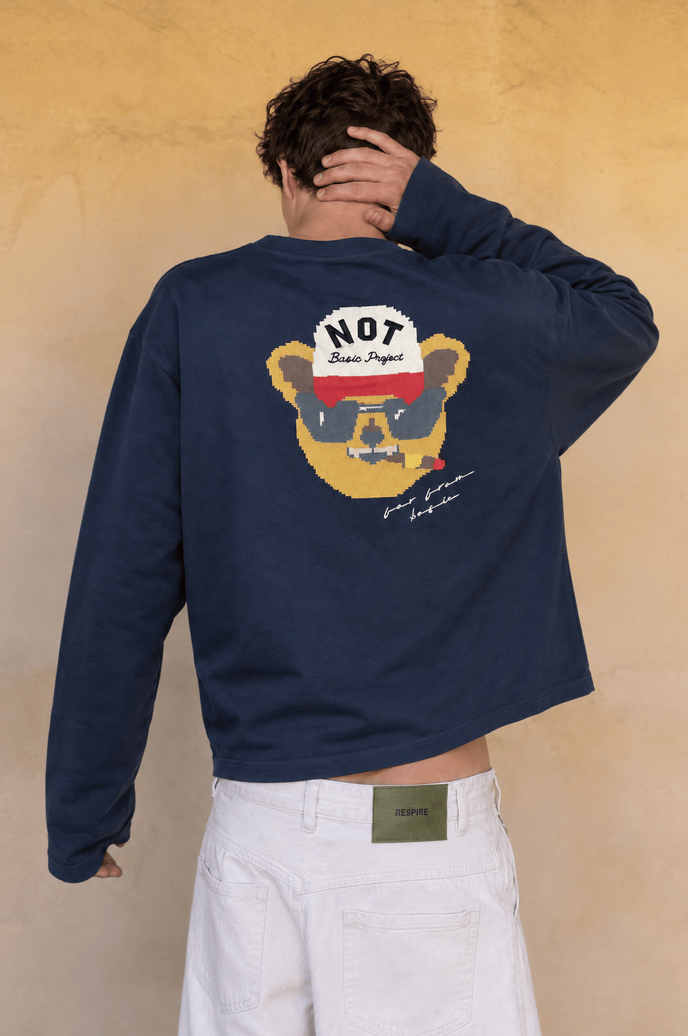 Erkek Teddy Baskılı Oversize Long Sleeve Lacivert