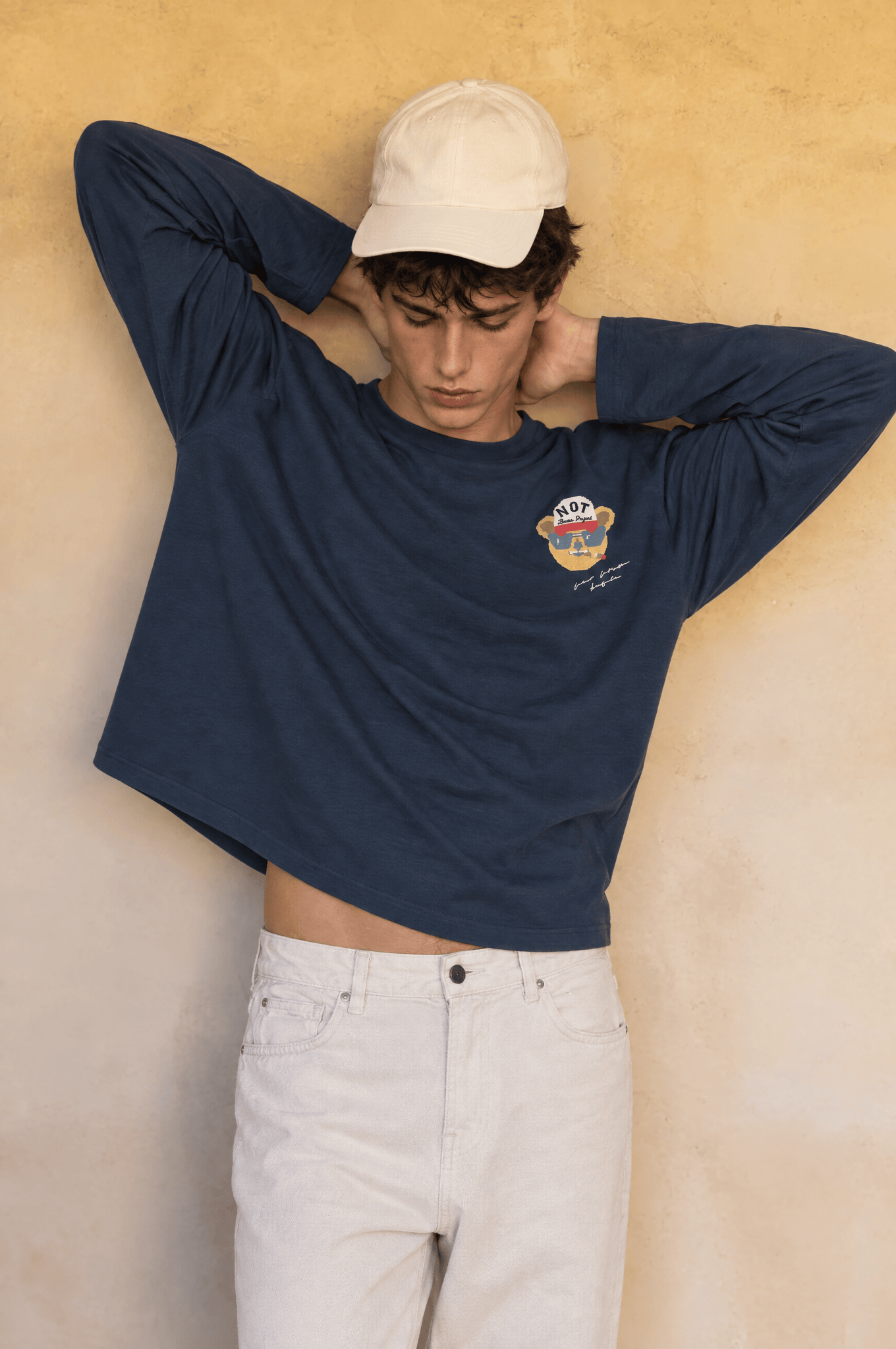 Erkek Teddy Baskılı Oversize Long Sleeve Lacivert