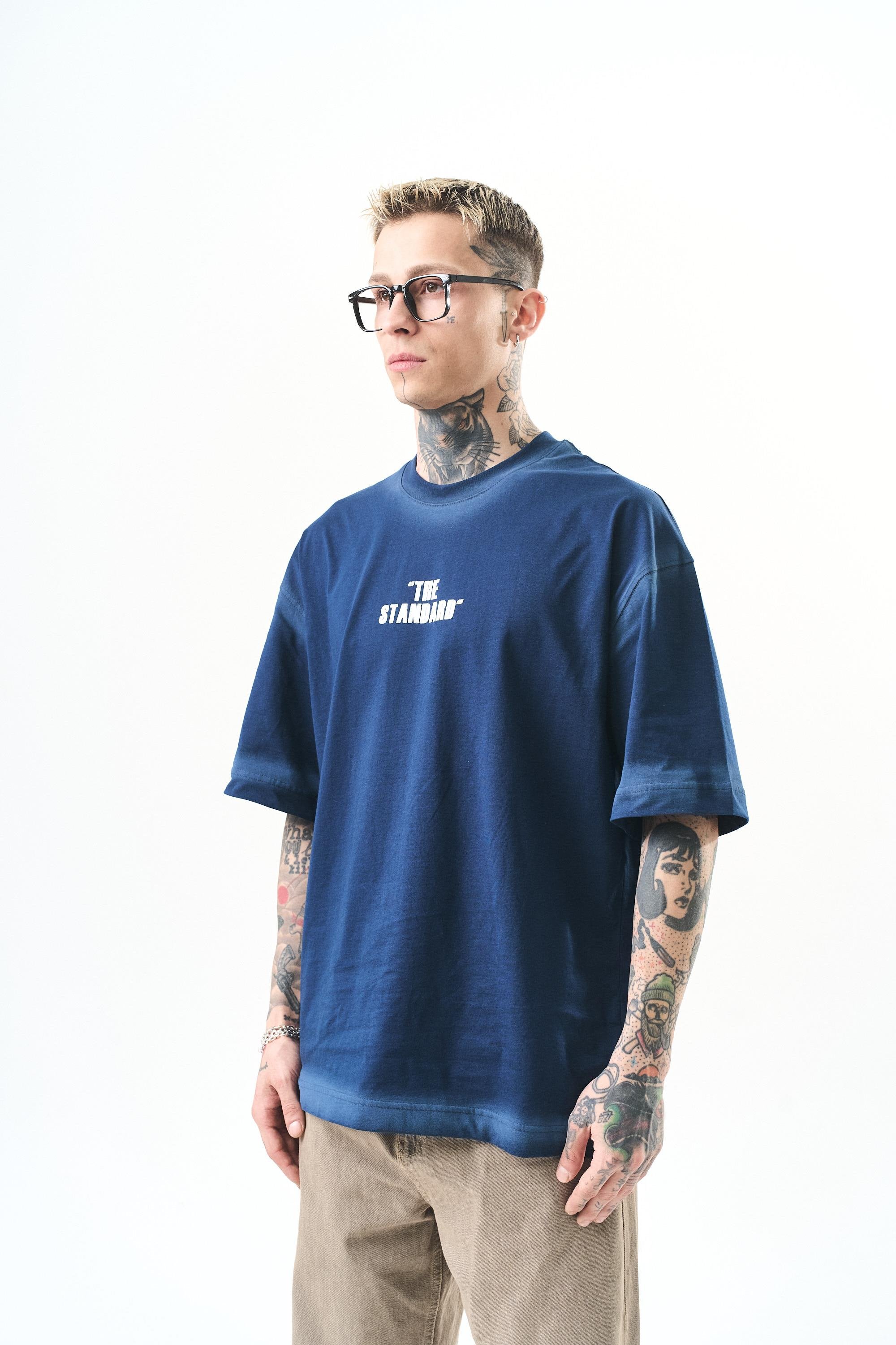 Erkek The Standard Baskılı Oversize T-Shirt İndigo