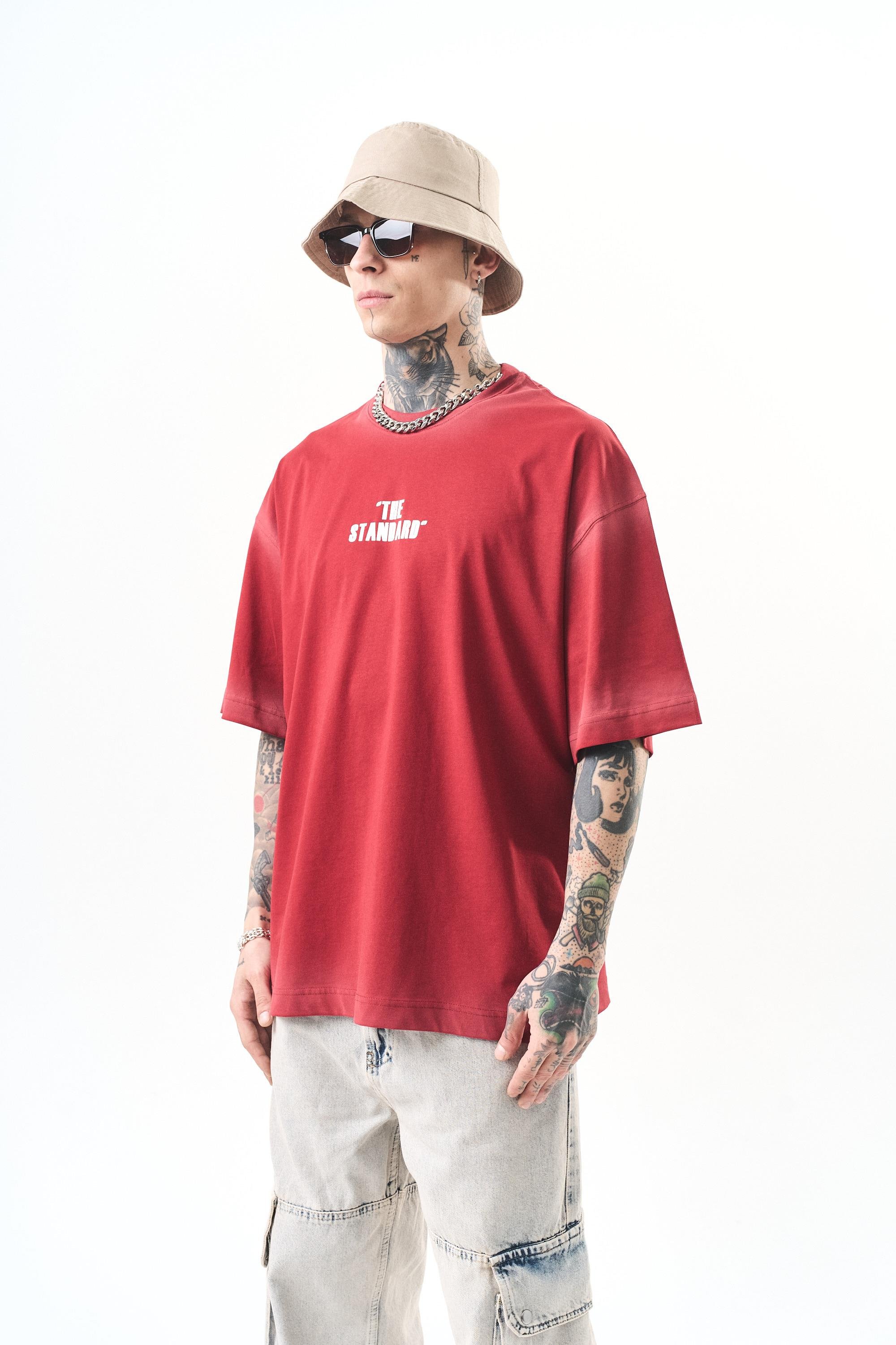 Erkek The Standard Baskılı Oversize T-Shirt Bordo