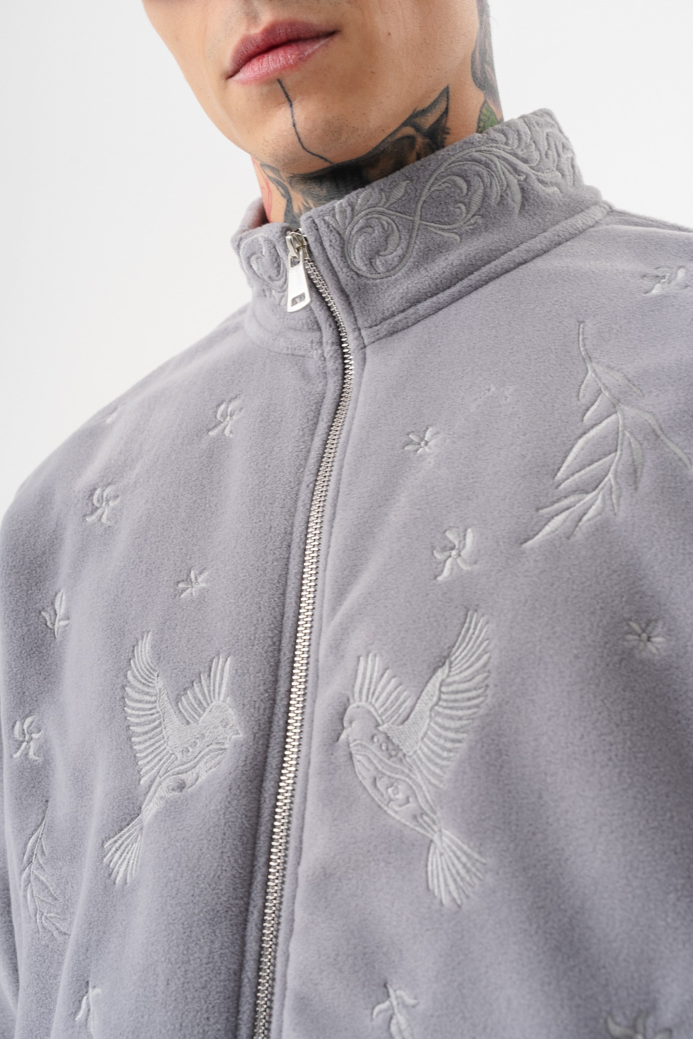 Erkek Threadora Zip Oversize Polar Ceket Gri