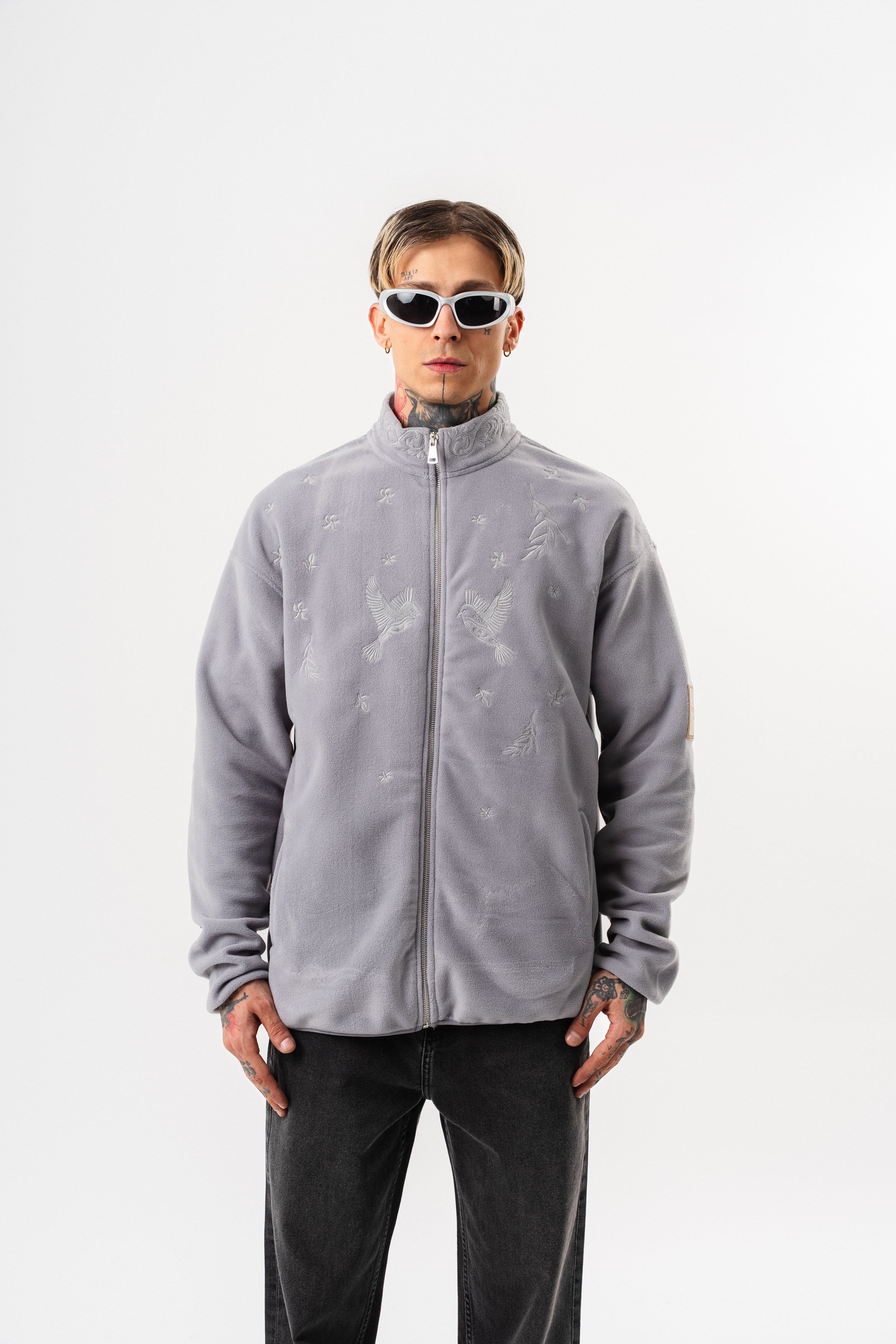 Erkek Threadora Zip Oversize Polar Ceket Gri