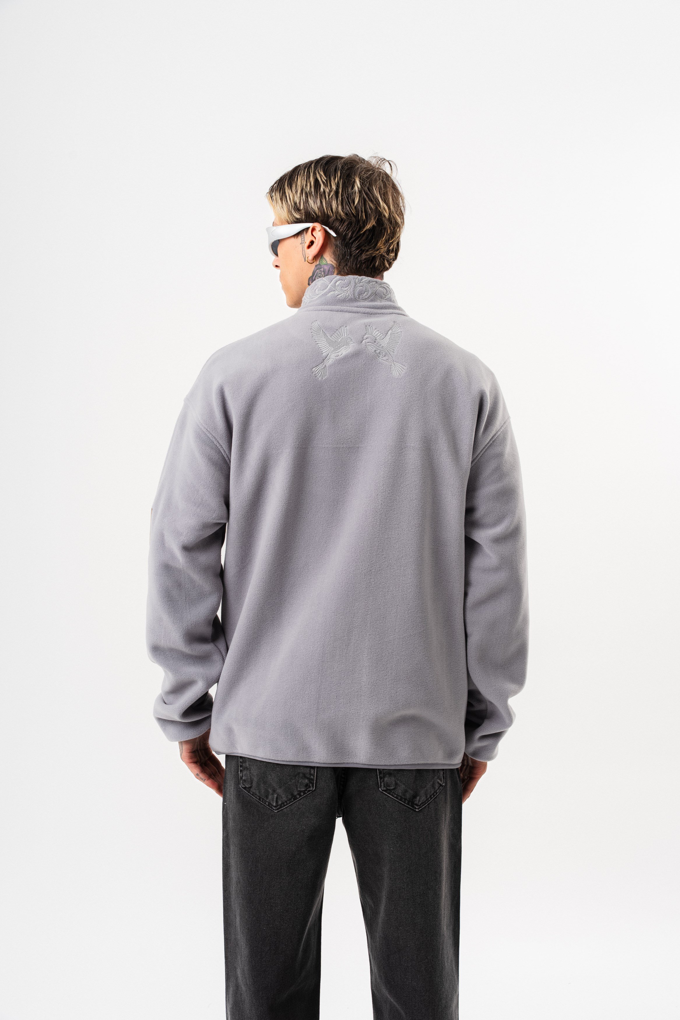 Erkek Threadora Zip Oversize Polar Ceket Gri