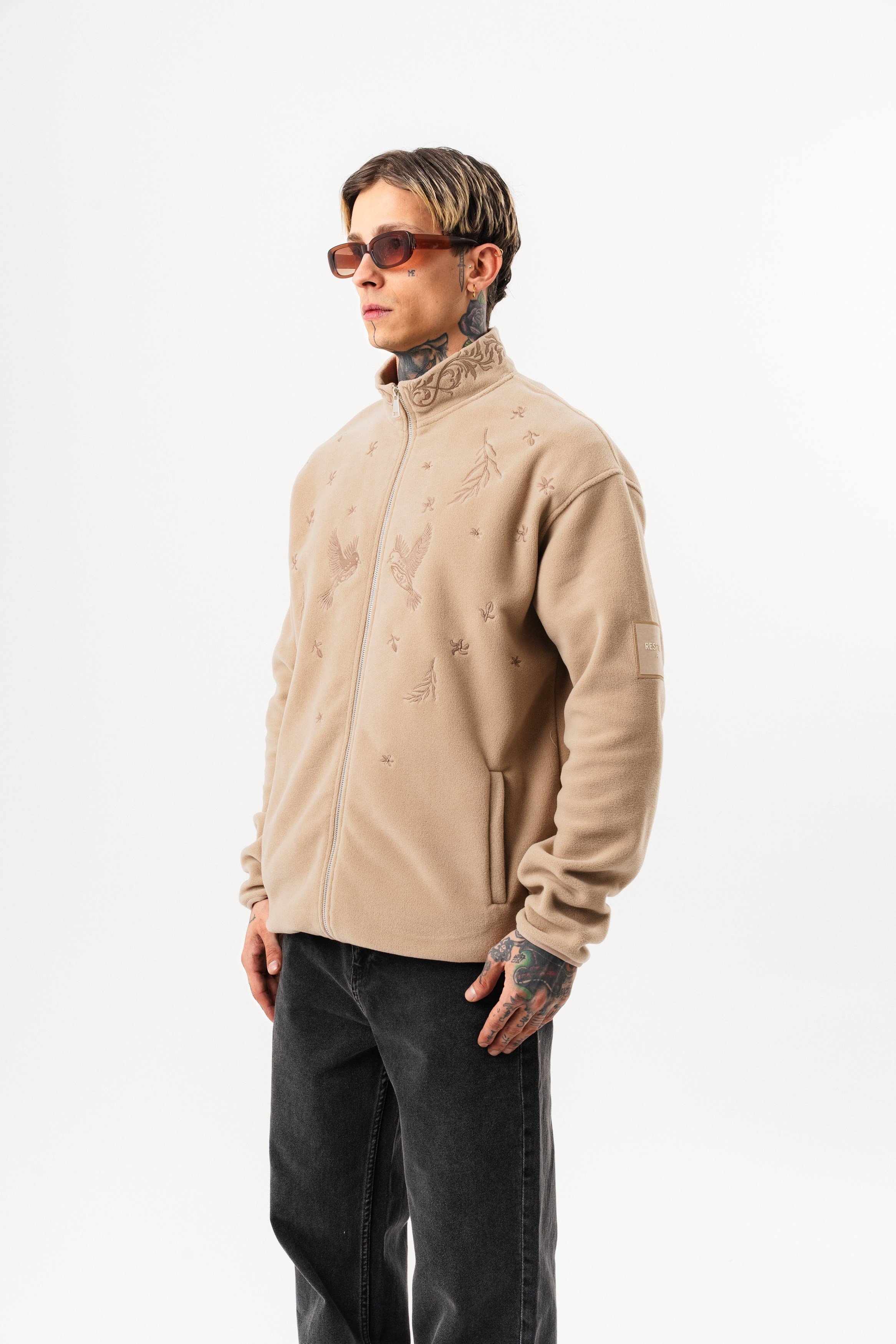 Erkek Threadora Zip Oversize Polar Ceket Bej