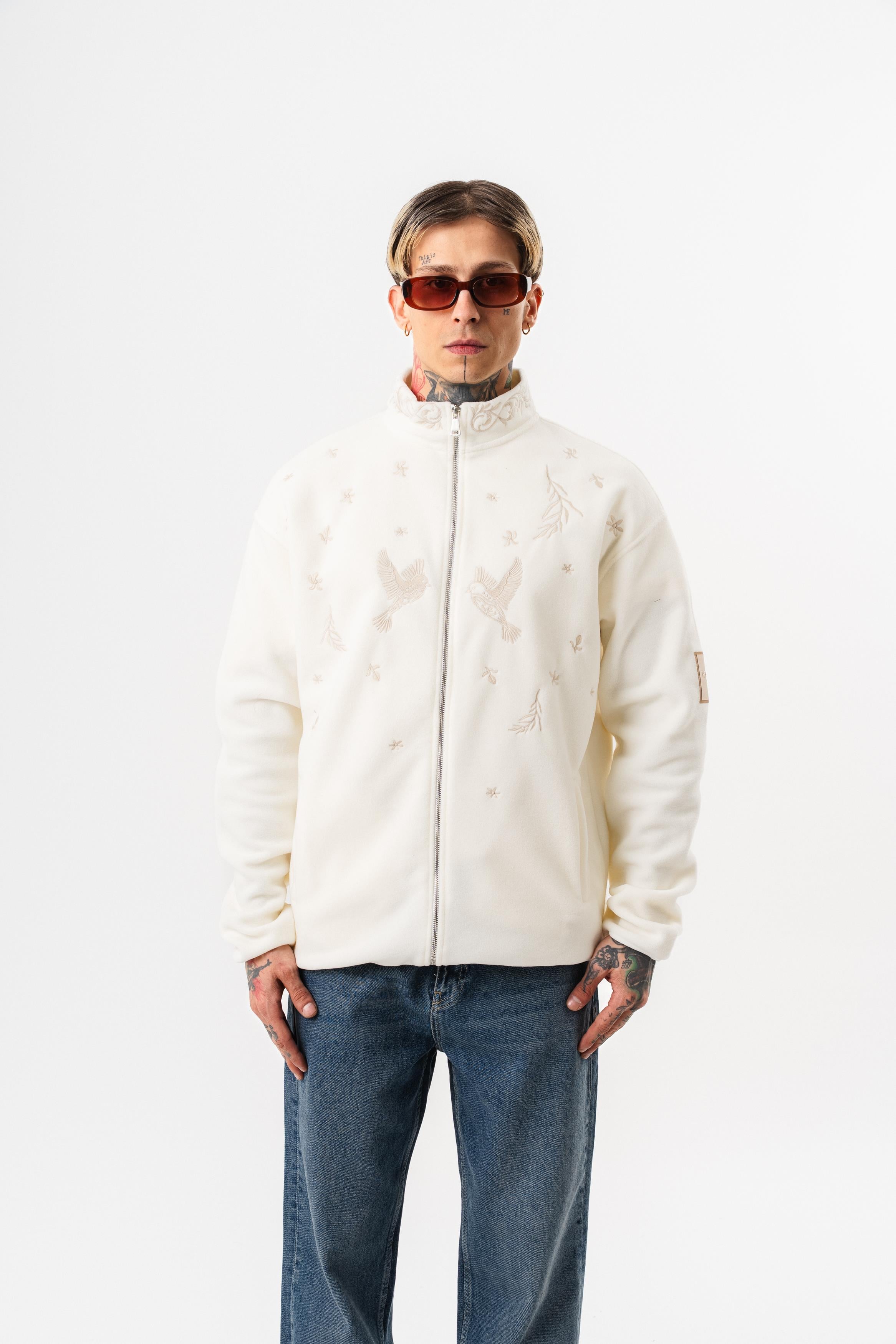 Erkek Threadora Zip Oversize Polar Ceket Ekru