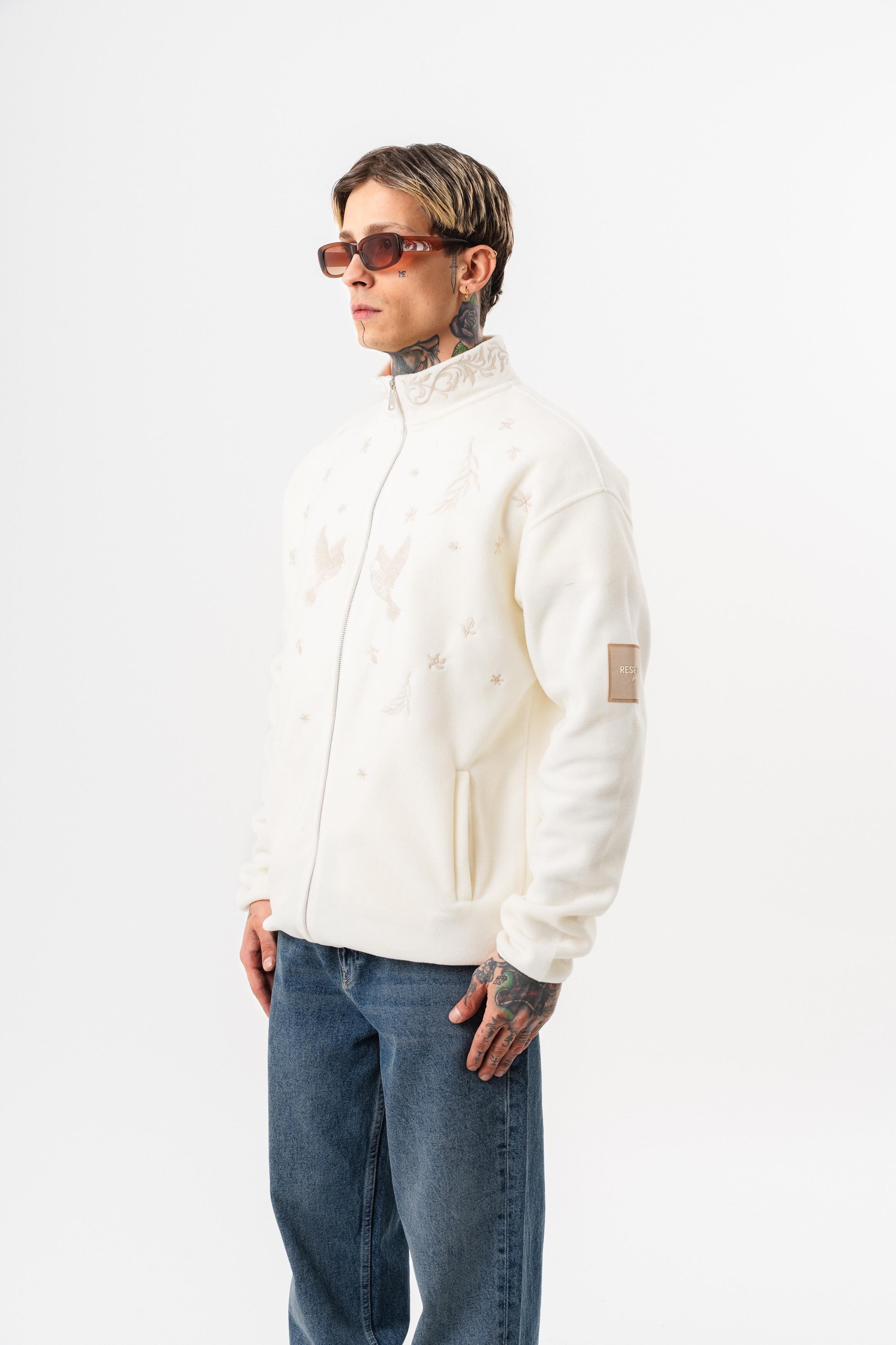 Erkek Threadora Zip Oversize Polar Ceket Ekru