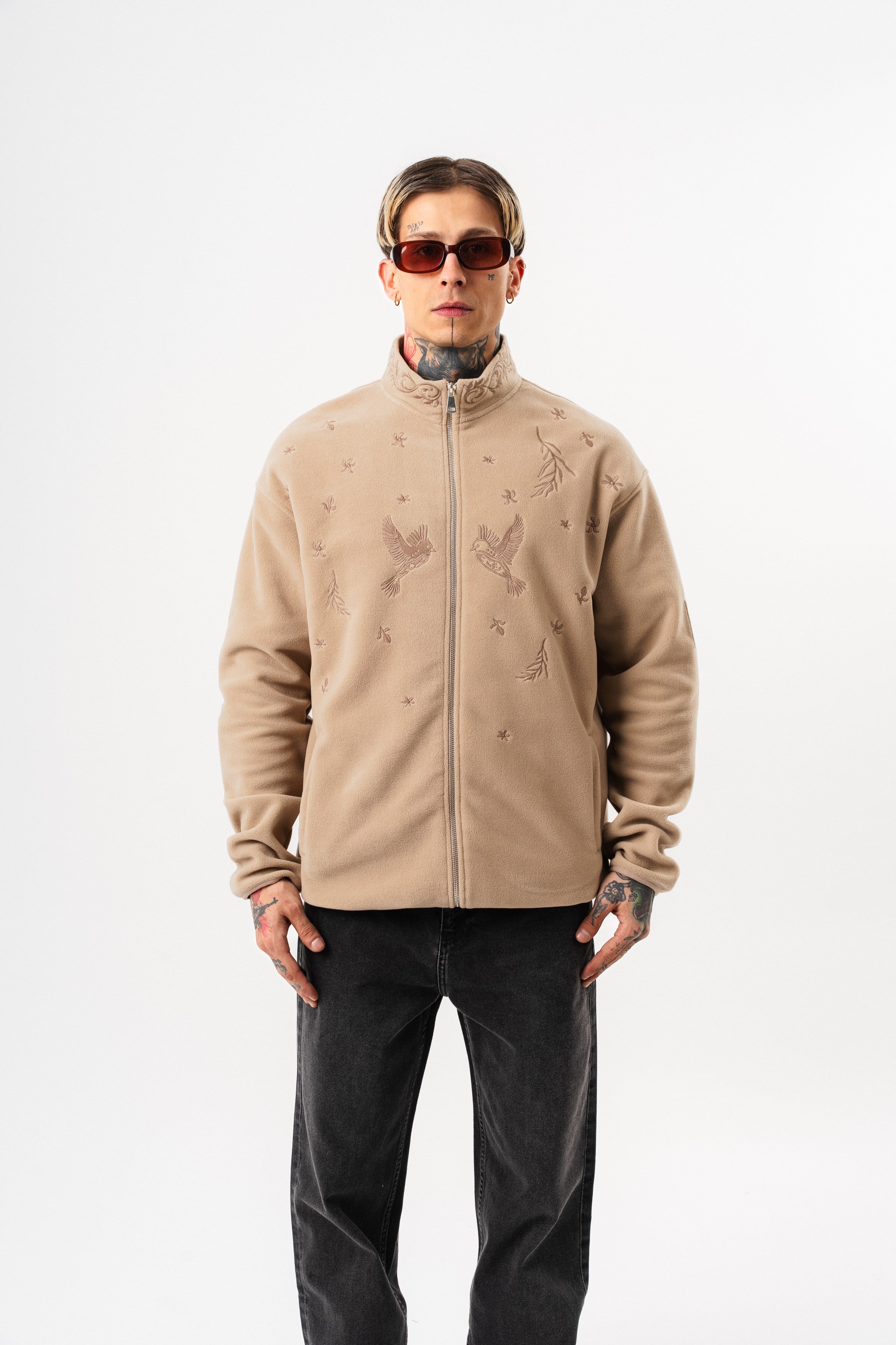Erkek Threadora Zip Oversize Polar Ceket Bej
