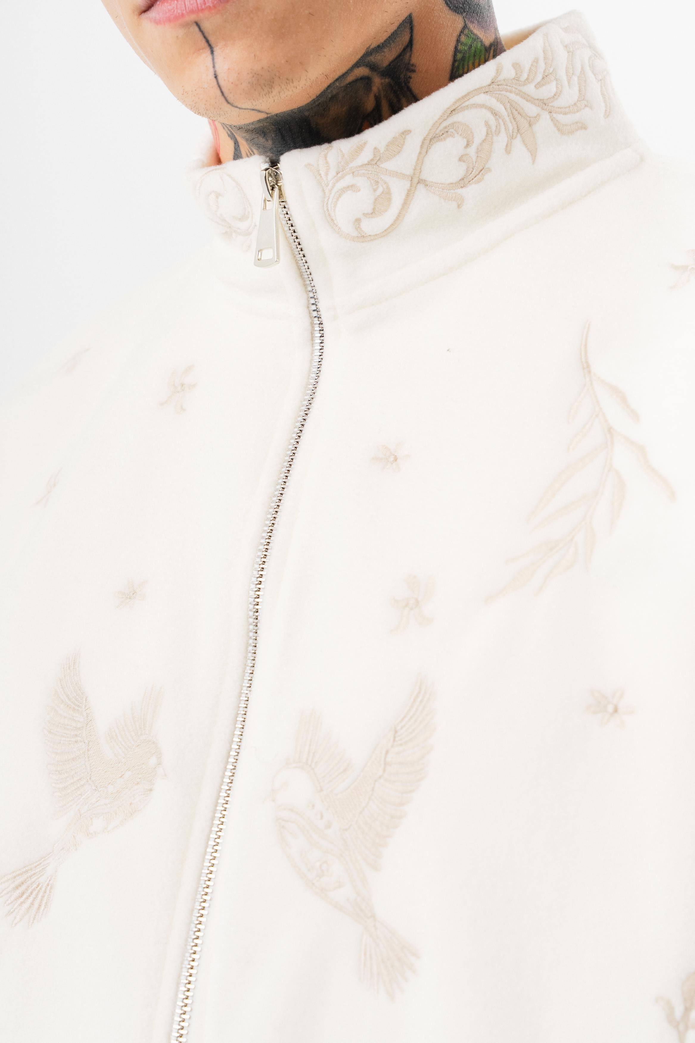Erkek Threadora Zip Oversize Polar Ceket Ekru