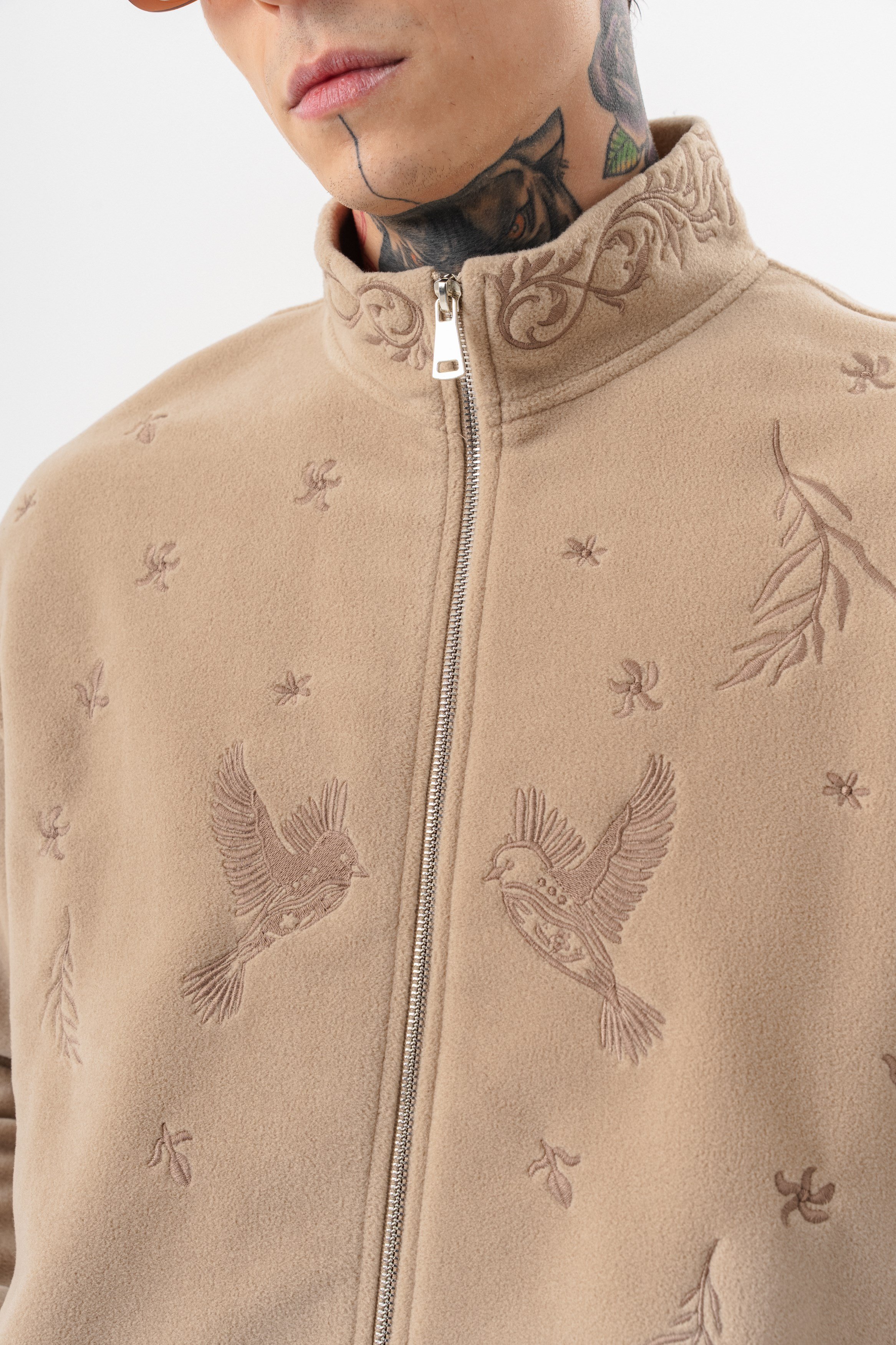 Erkek Threadora Zip Oversize Polar Ceket Bej