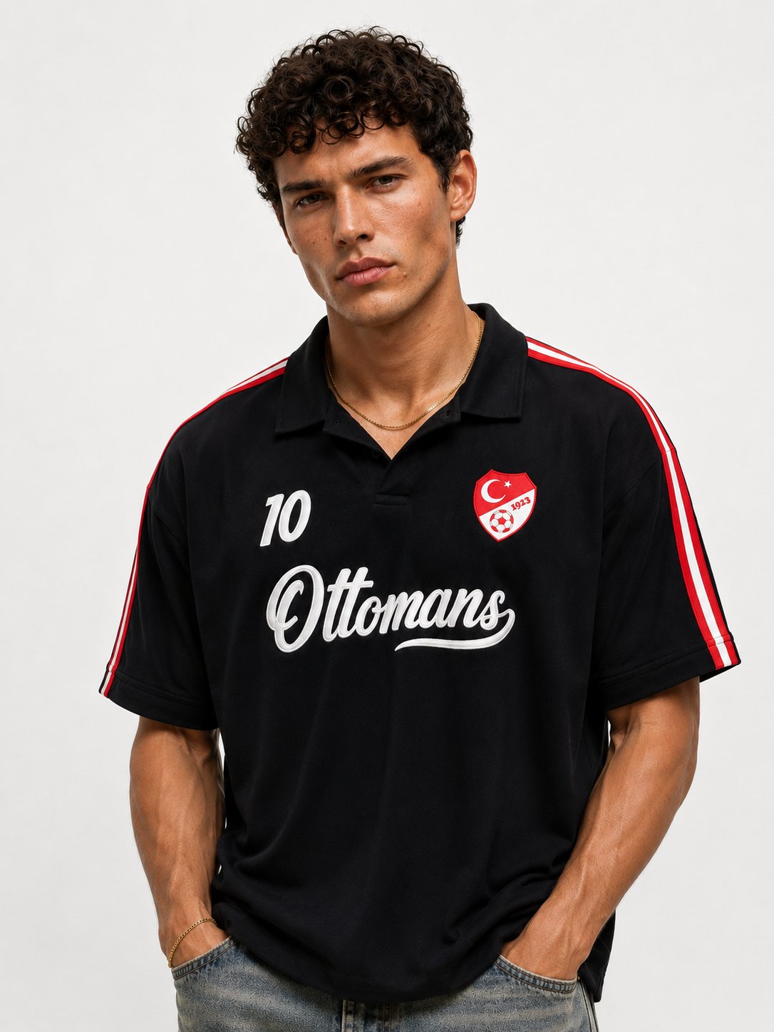 Erkek Türkiye Retro Forma T-Shirt Siyah