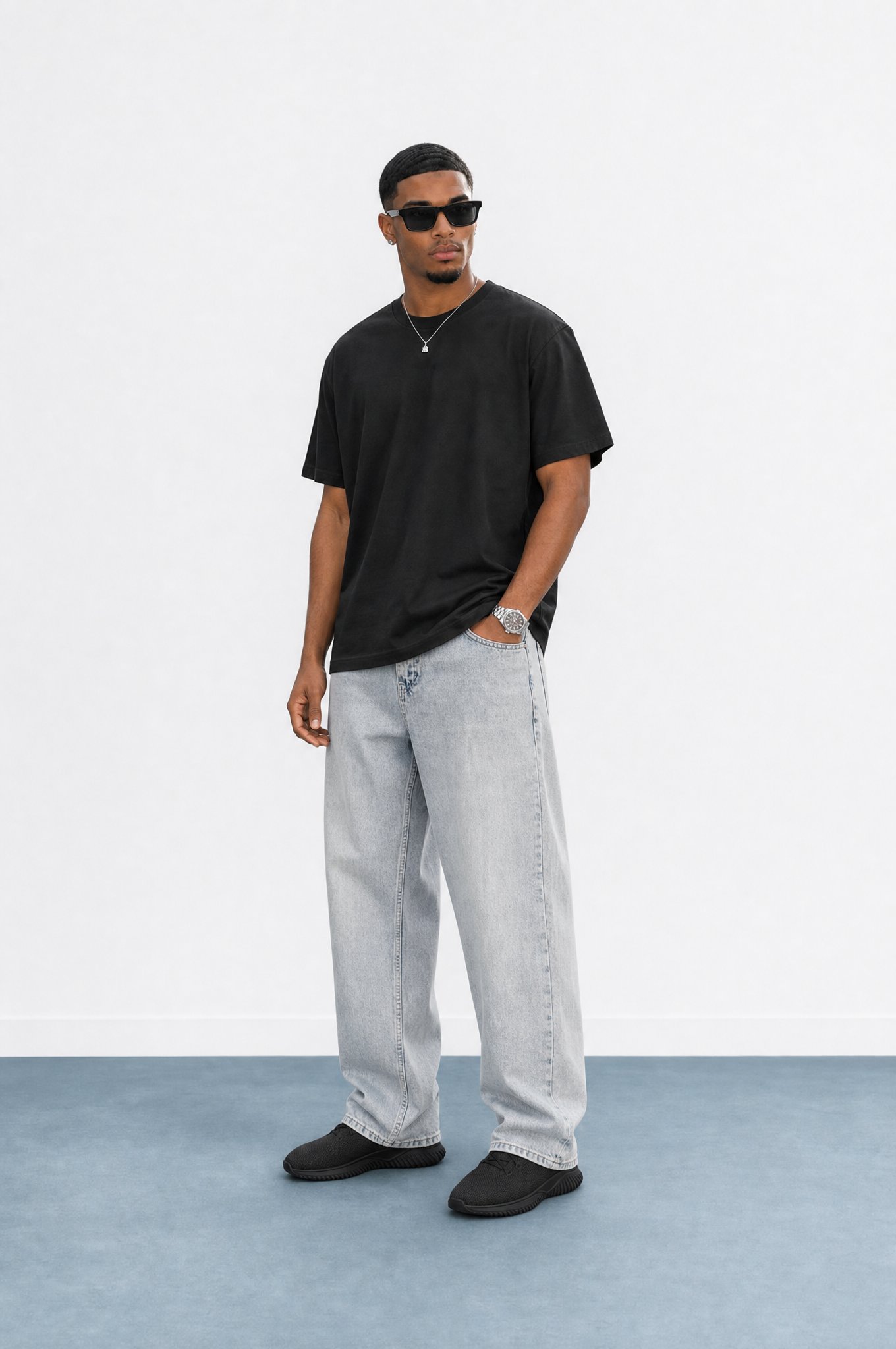 Erkek Washed Baggy Pantolon Buz Mavi