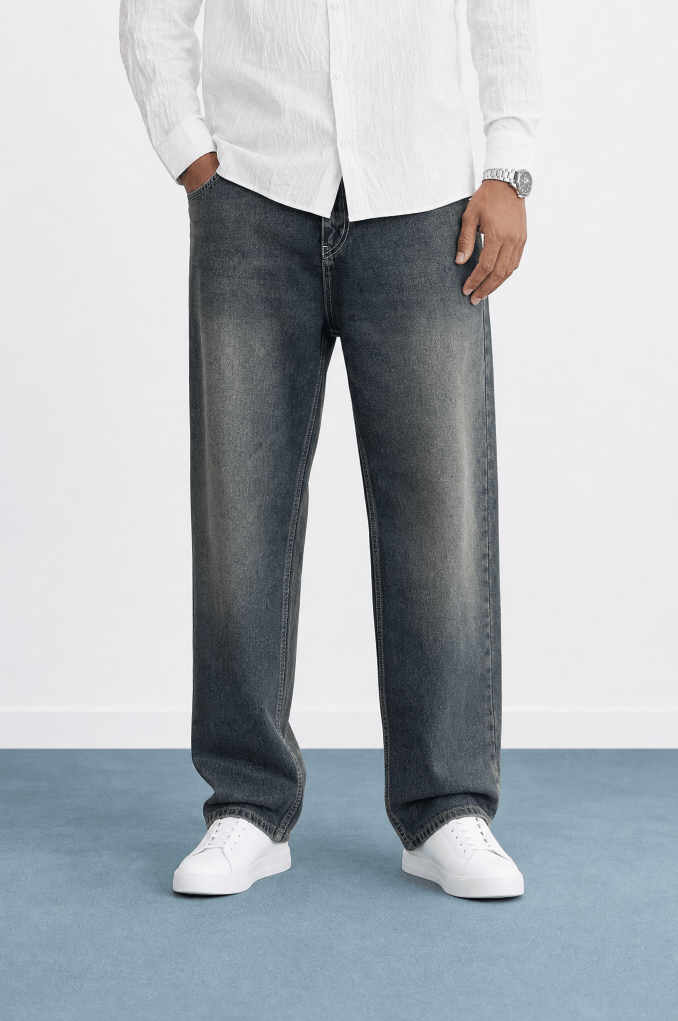 Erkek Washed Baggy Pantolon Tint Mavi