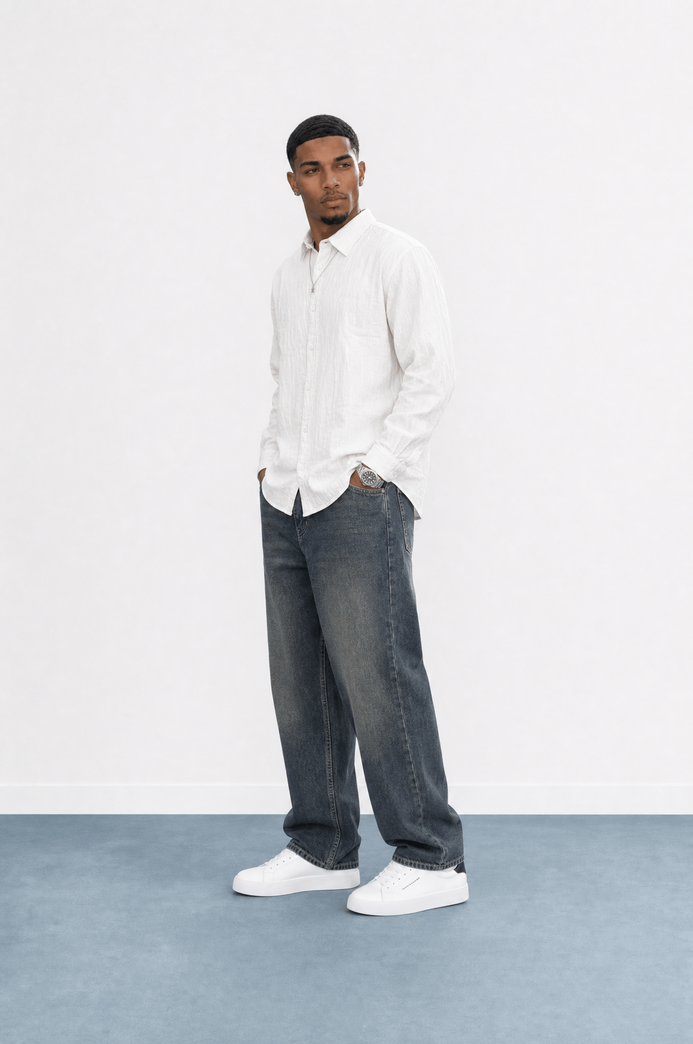 Erkek Washed Baggy Pantolon Tint Mavi