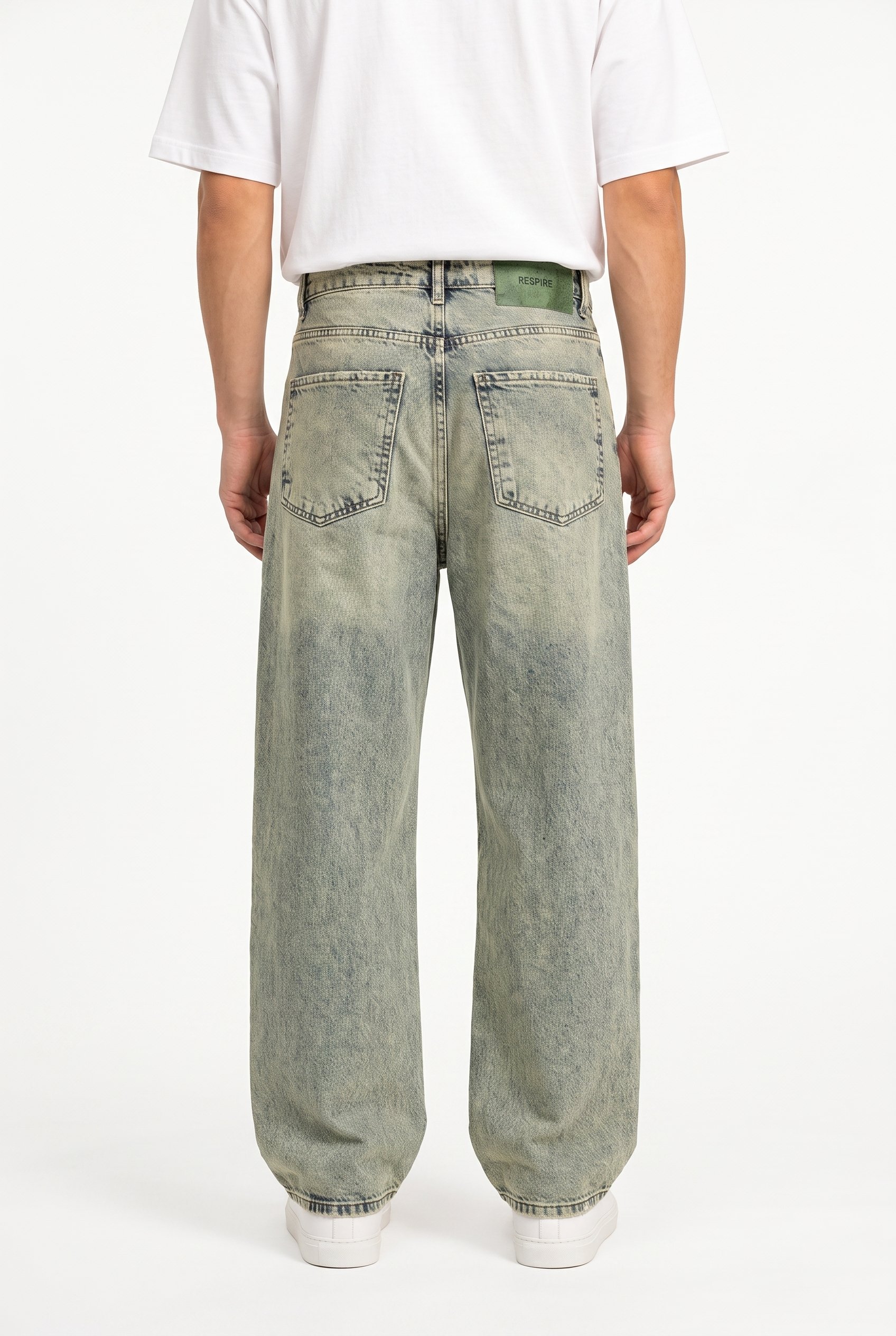 Erkek Washed Basic Baggy Jean Yeşil