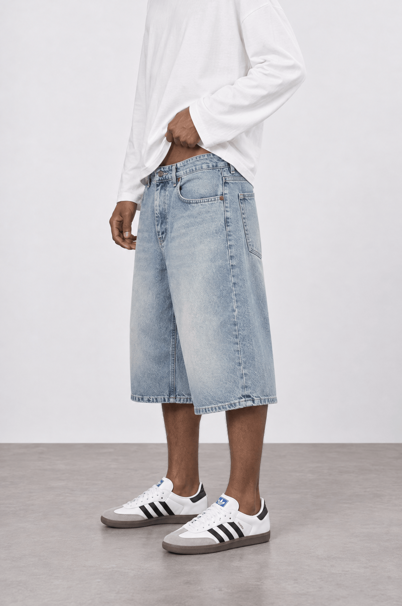 Erkek Washed Jean Şort Açık Mavi