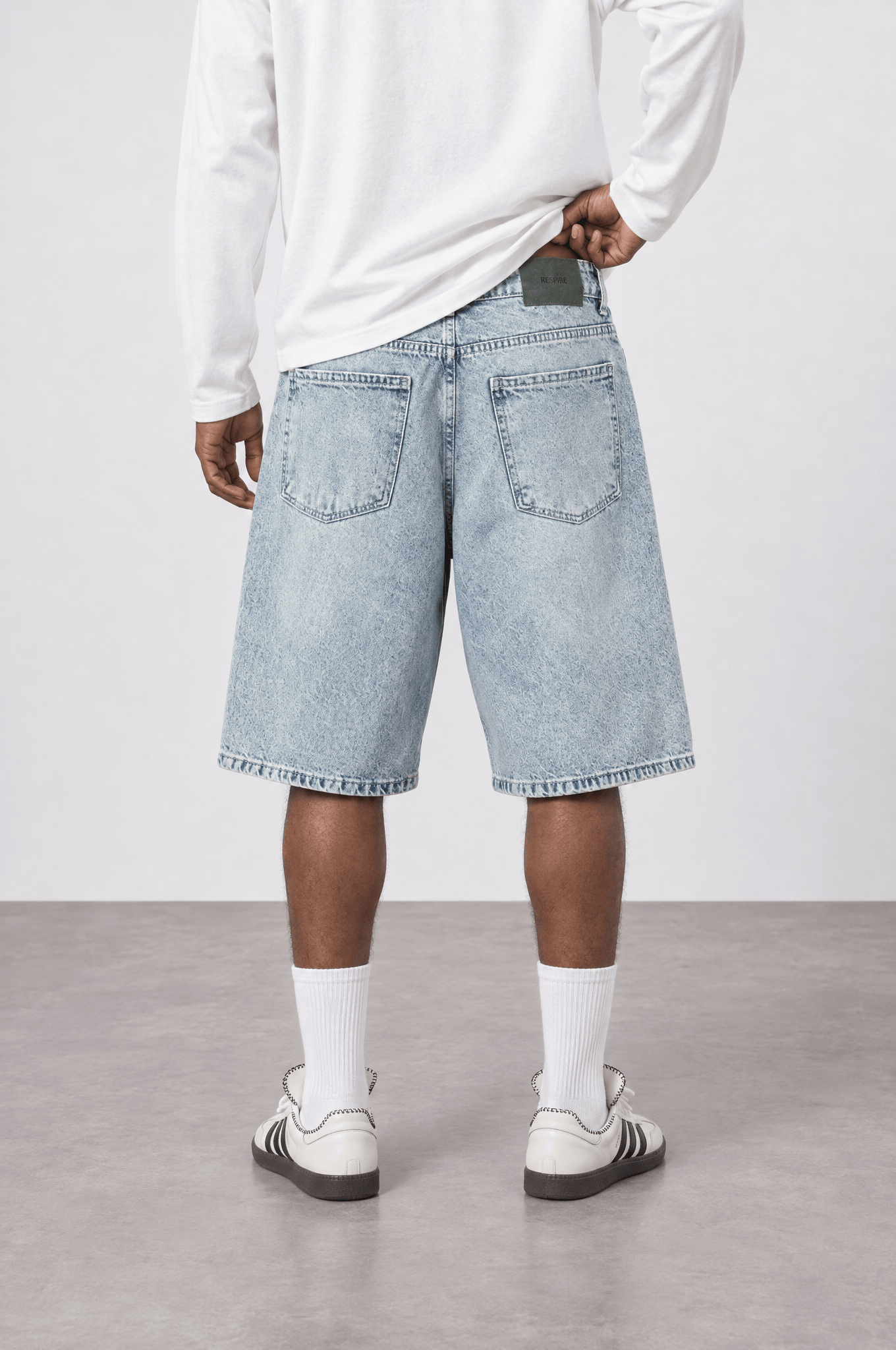 Erkek Washed Jean Şort Buz Mavi