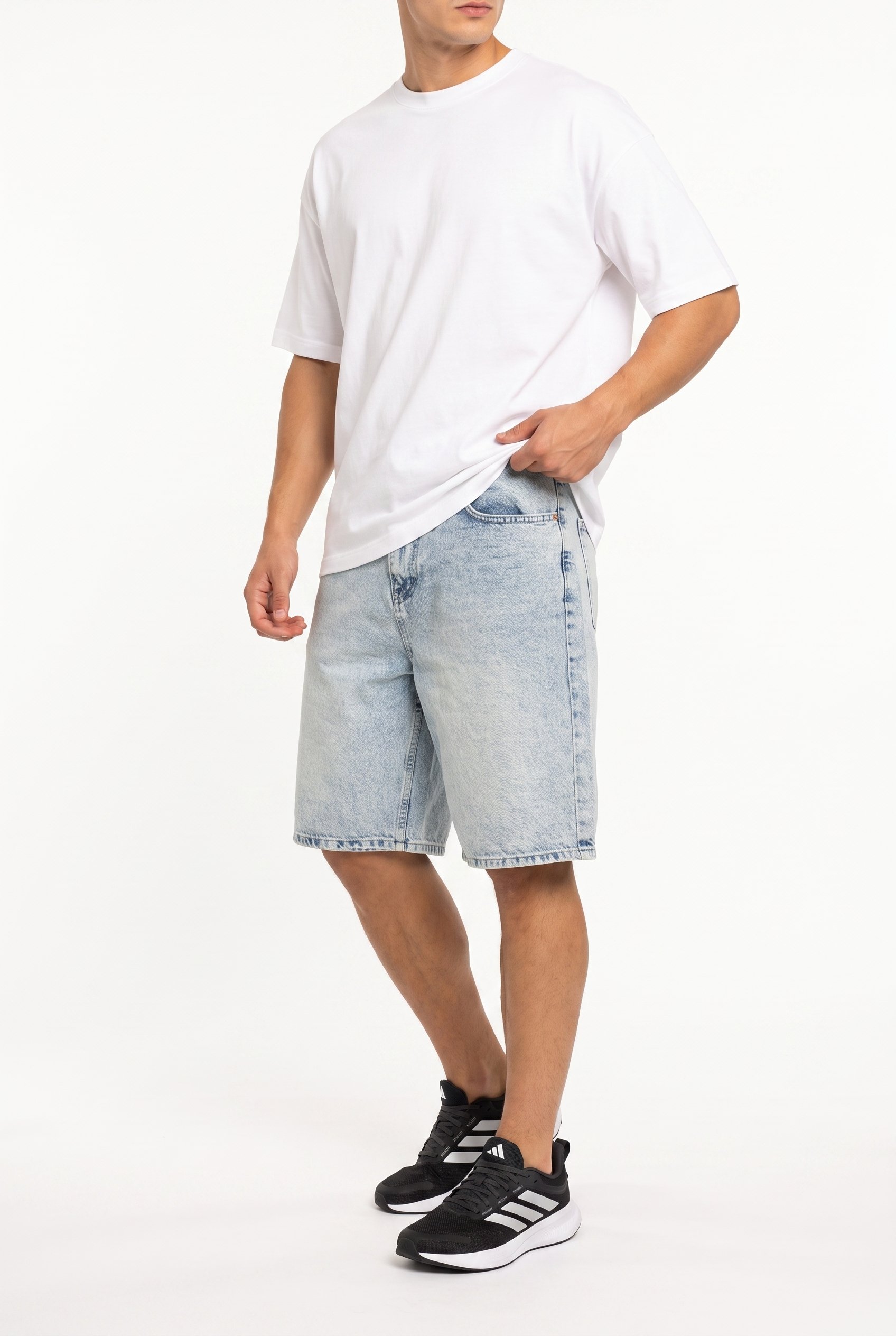 Erkek Washed Jean Şort Buz Mavi