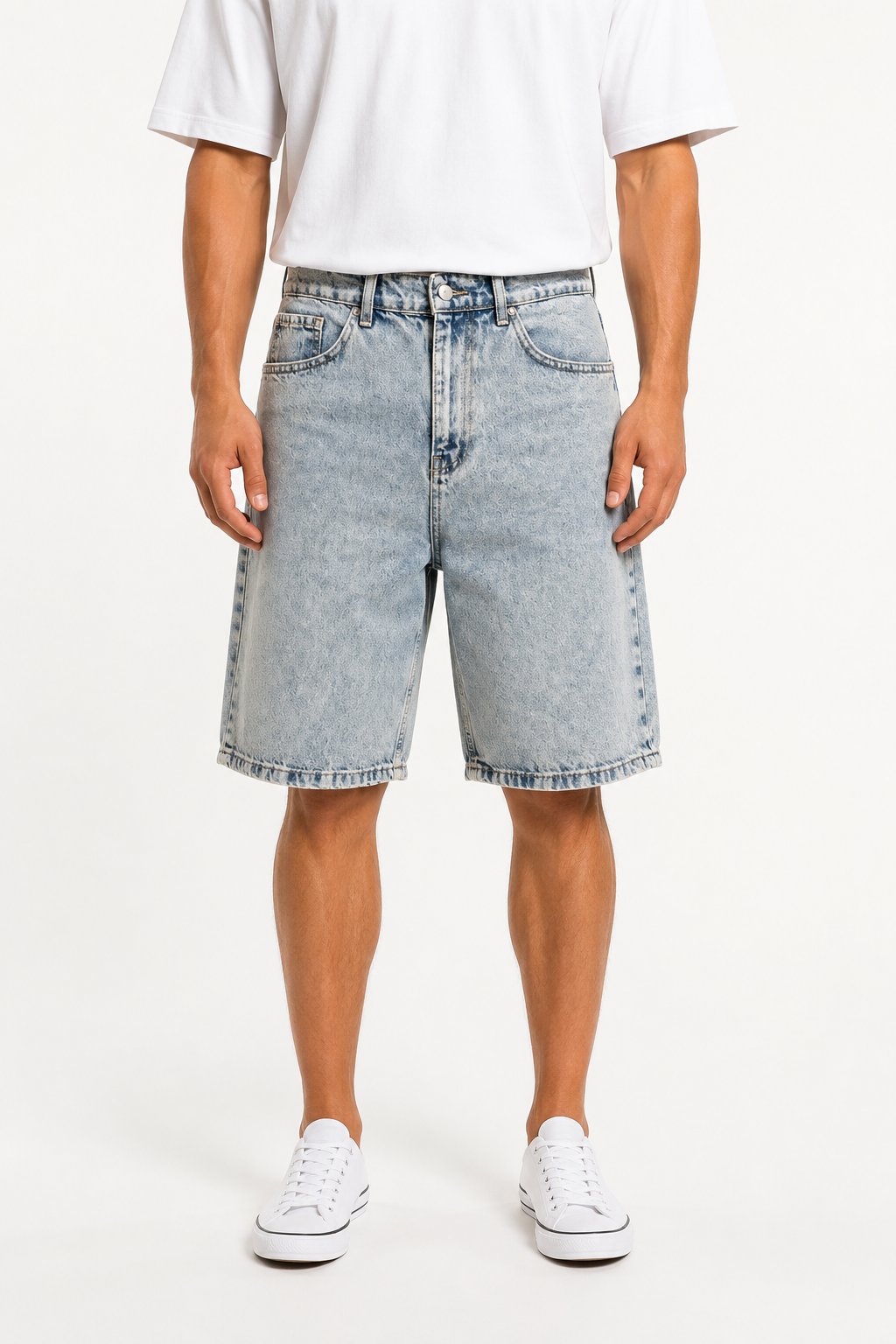 Erkek Washed Jean Şort Koyu Mavi