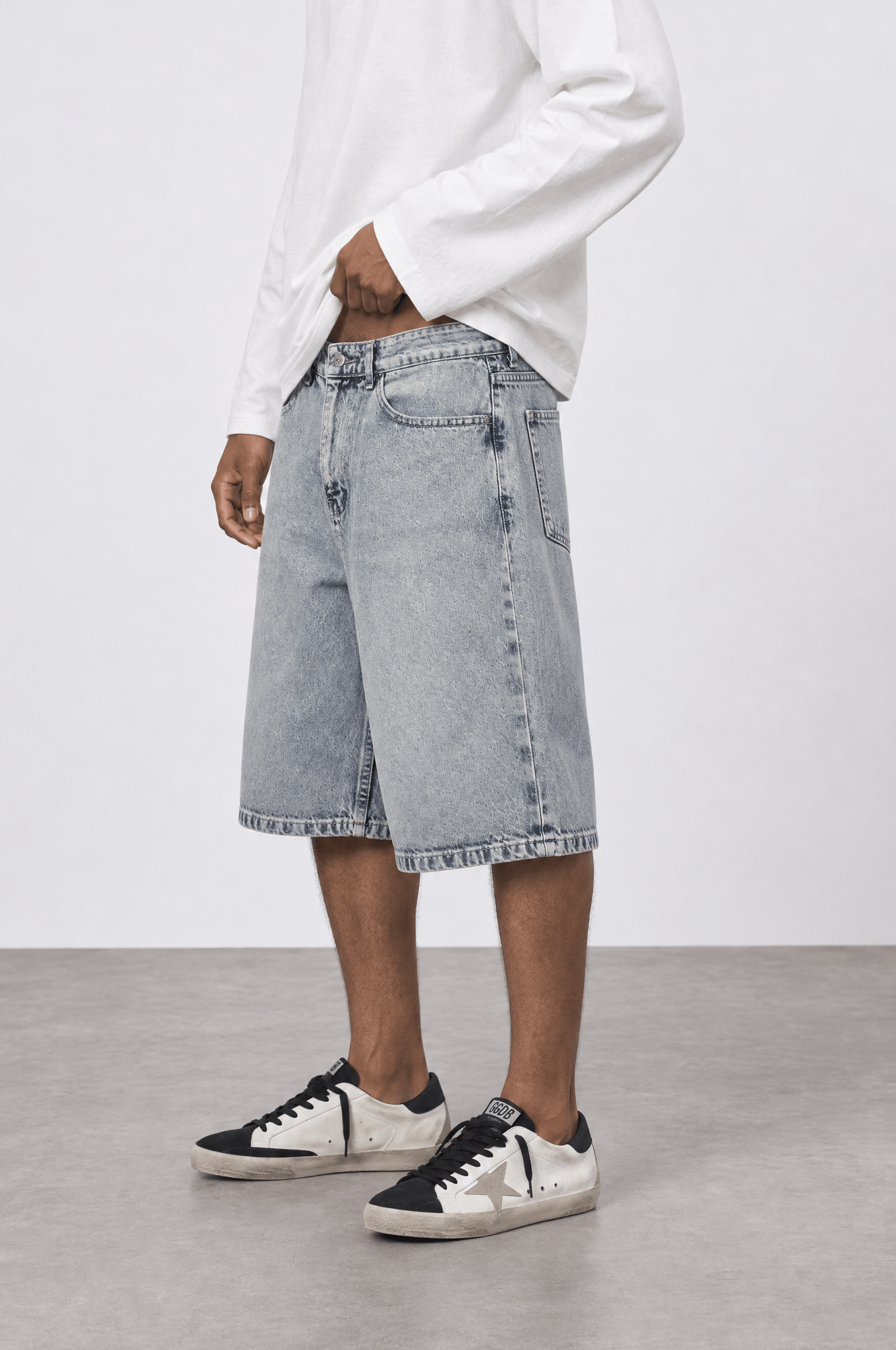 Erkek Washed Jean Şort Koyu Mavi