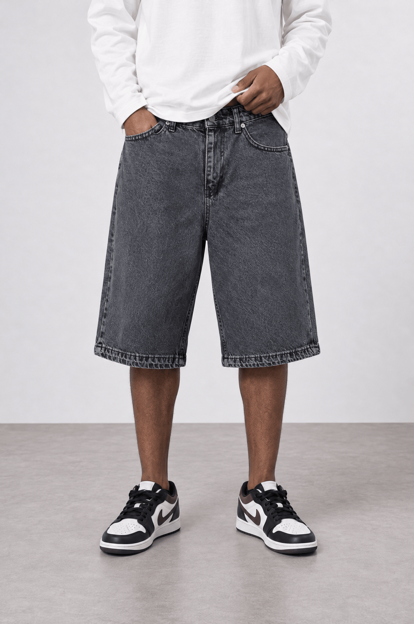 Erkek Washed Jean Şort Siyah