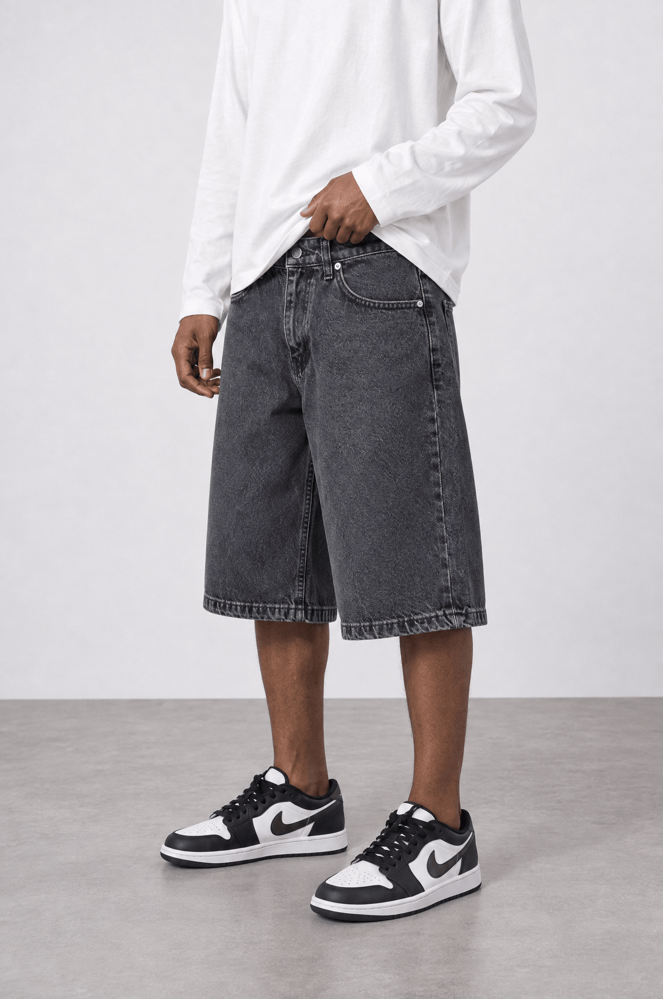 Erkek Washed Jean Şort Siyah