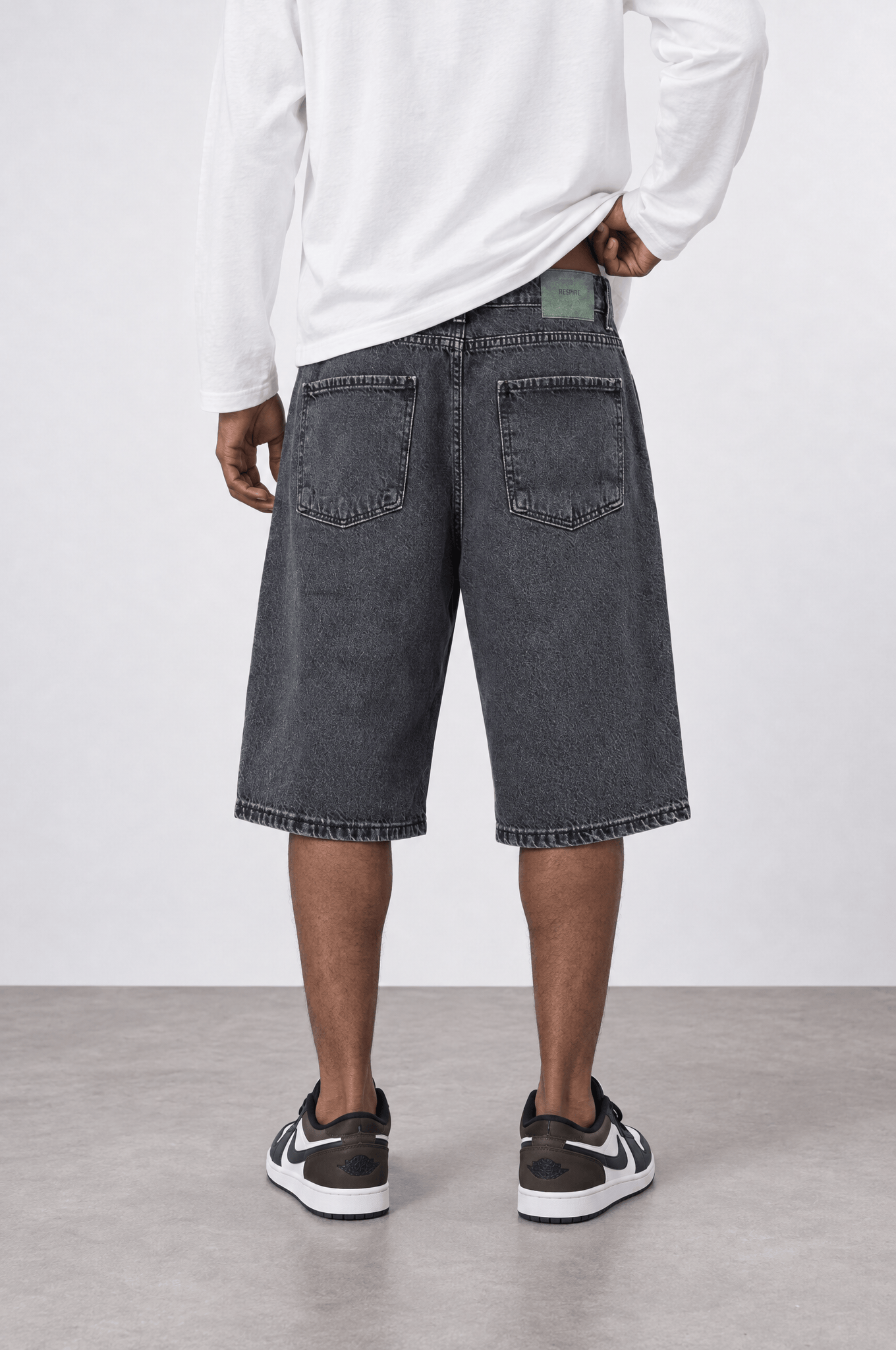 Erkek Washed Jean Şort Siyah