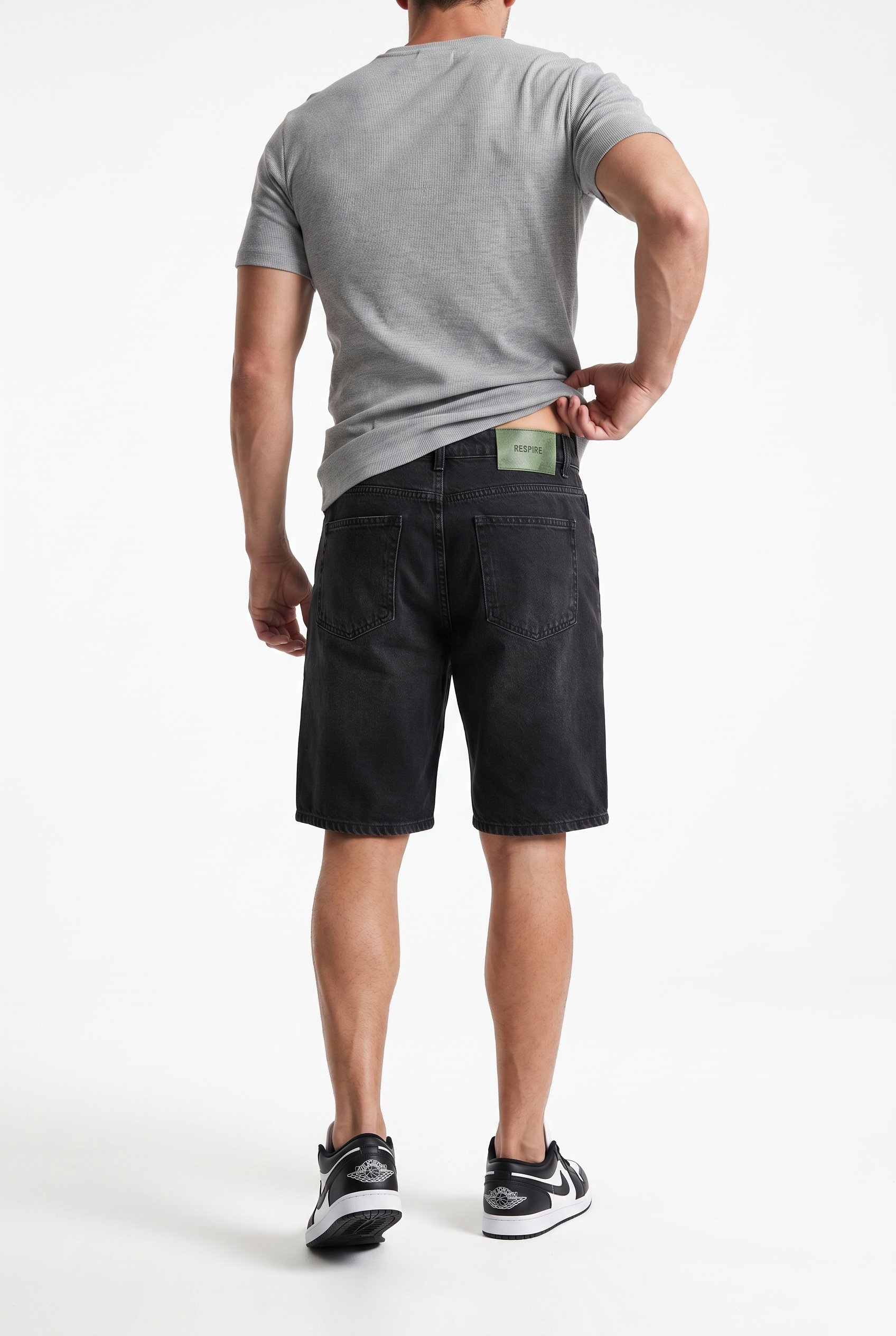 Erkek Washed Jean Şort Siyah