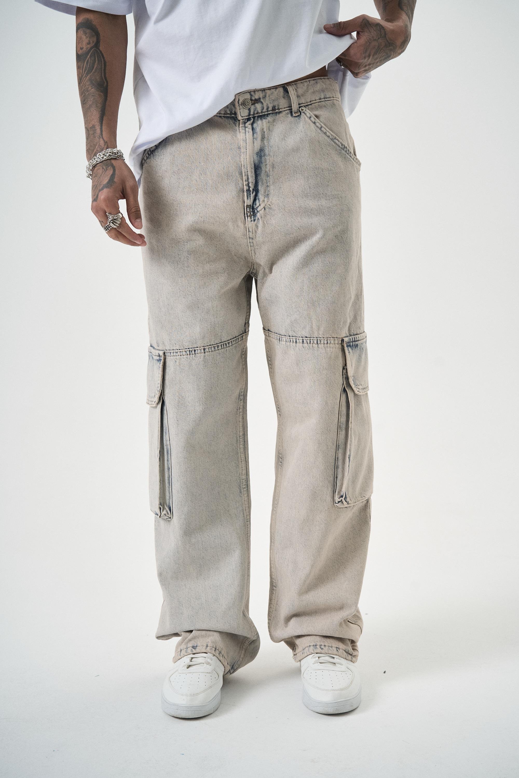 Erkek Washed Paraşüt Kargo Baggy Pantolon A.Mavi