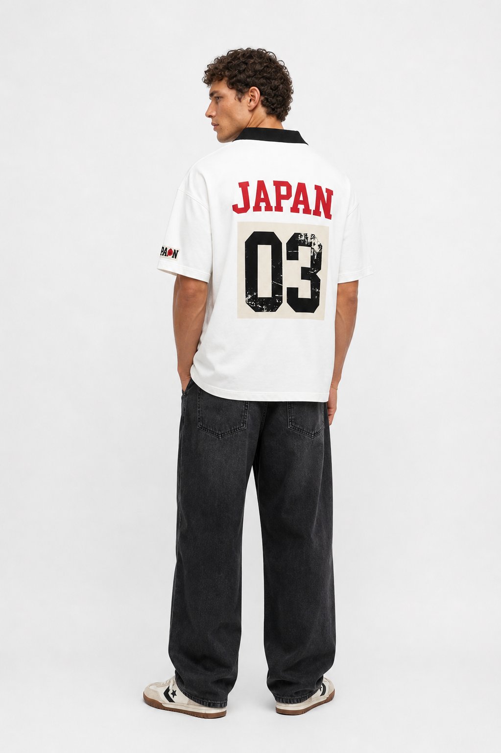 Erkek Yaka Detaylı Oversize T-Shirt Ekru