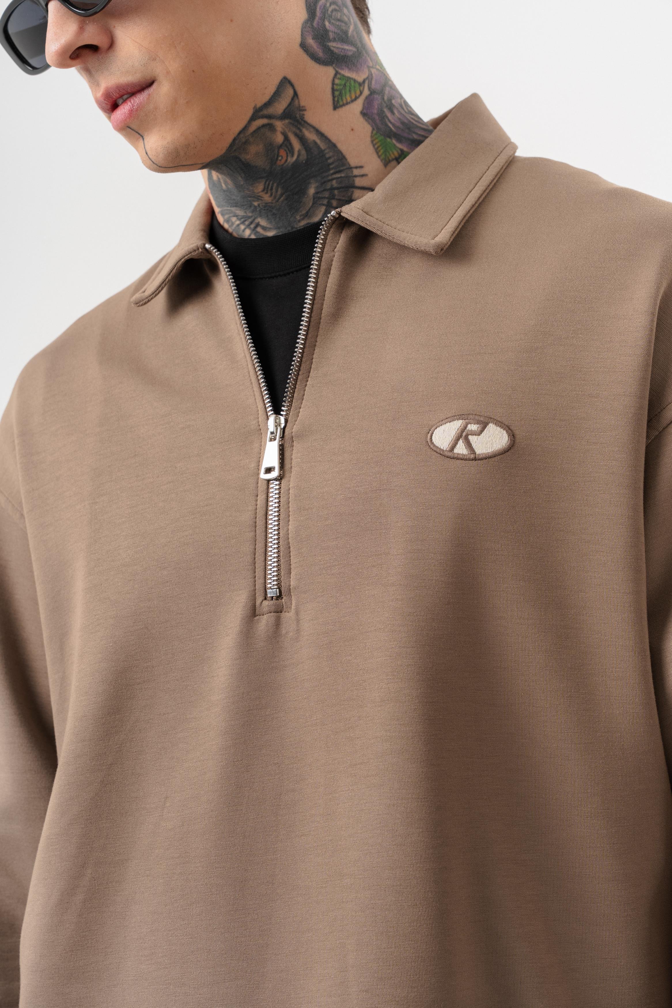 Erkek Yarım Fermuarlı Modal Sweatshirt Vizon