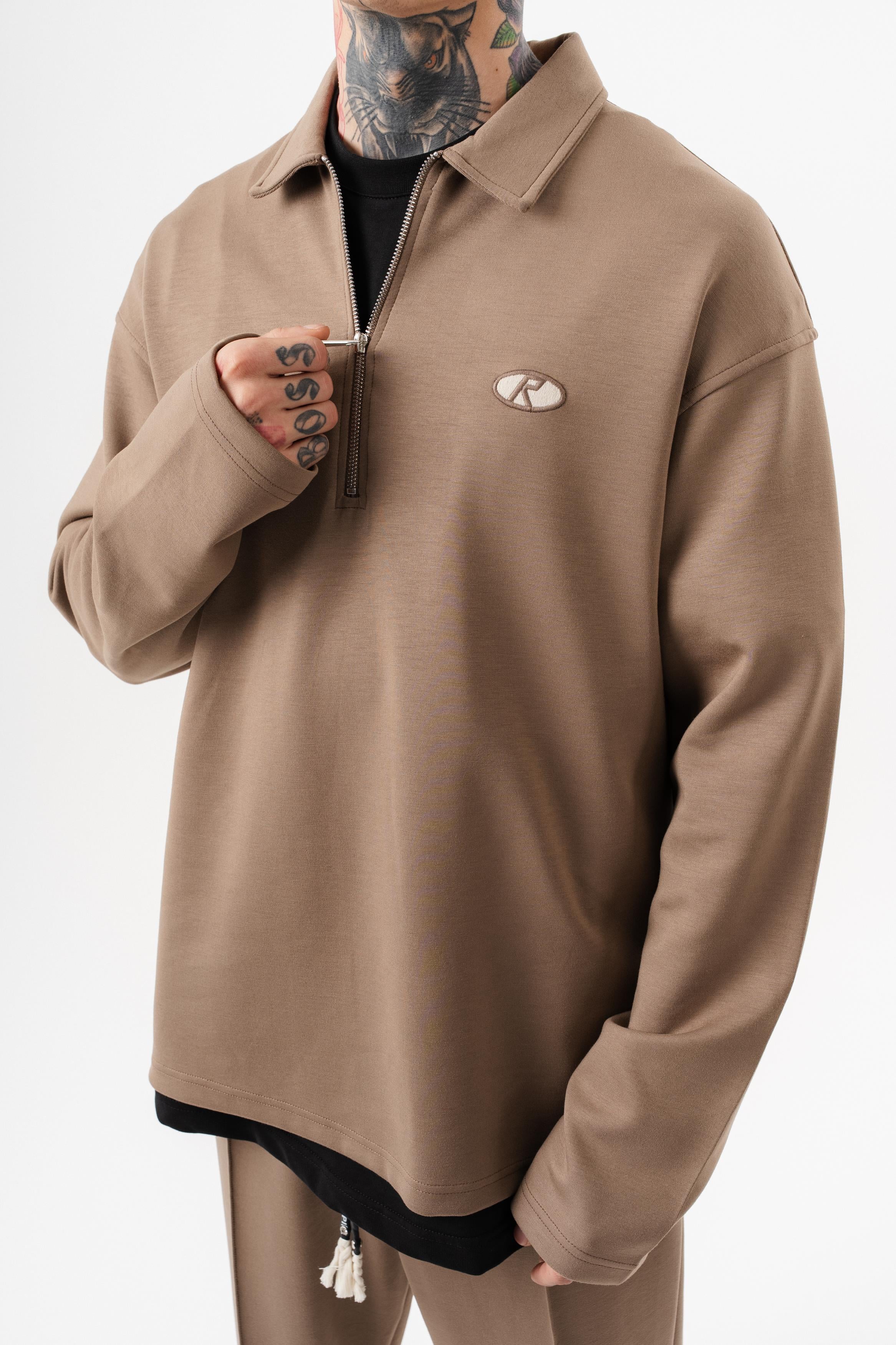 Erkek Yarım Fermuarlı Modal Sweatshirt Vizon