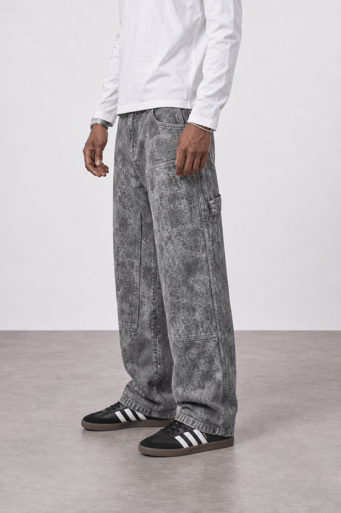 Erkek Yıkamalı Carpenter Baggy Jean Füme