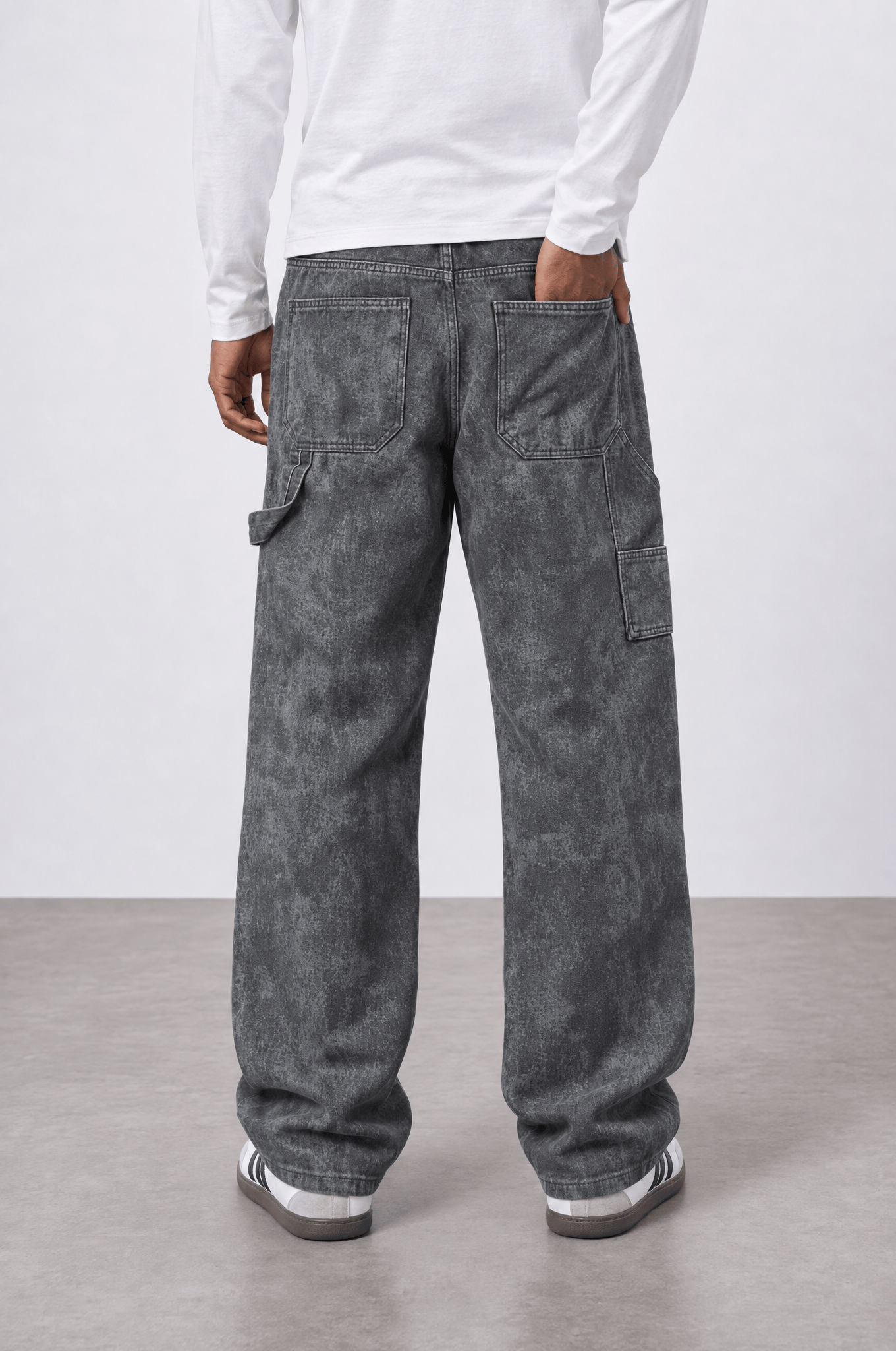 Erkek Yıkamalı Carpenter Baggy Jean Siyah
