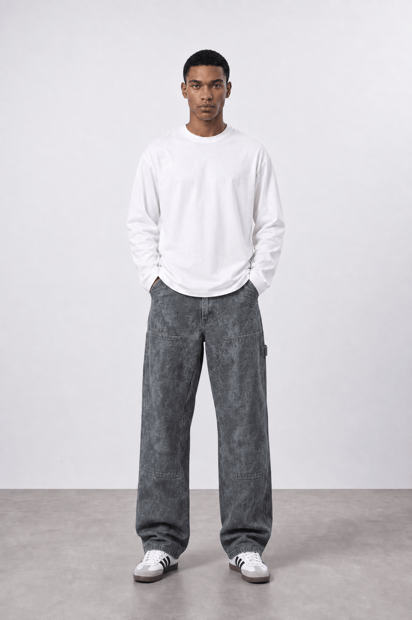 Erkek Yıkamalı Carpenter Baggy Jean Siyah
