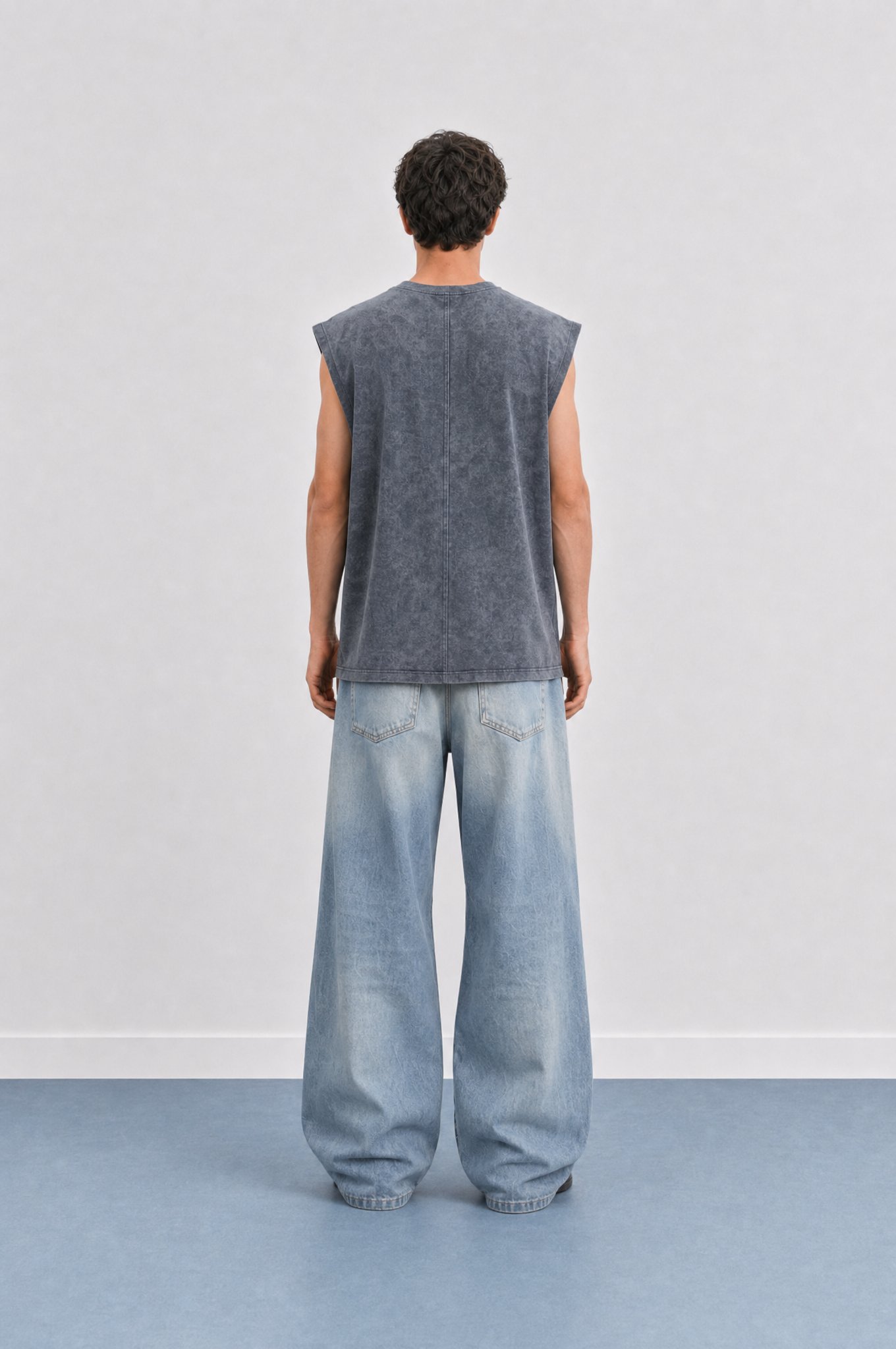 Erkek Yıkamalı Tank Top Atlet Füme