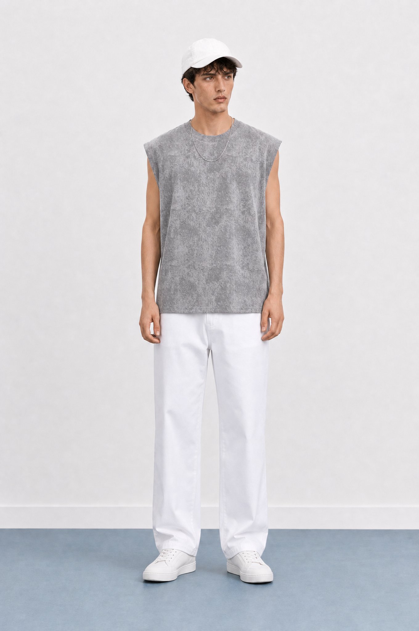 Erkek Yıkamalı Tank Top Atlet Gri