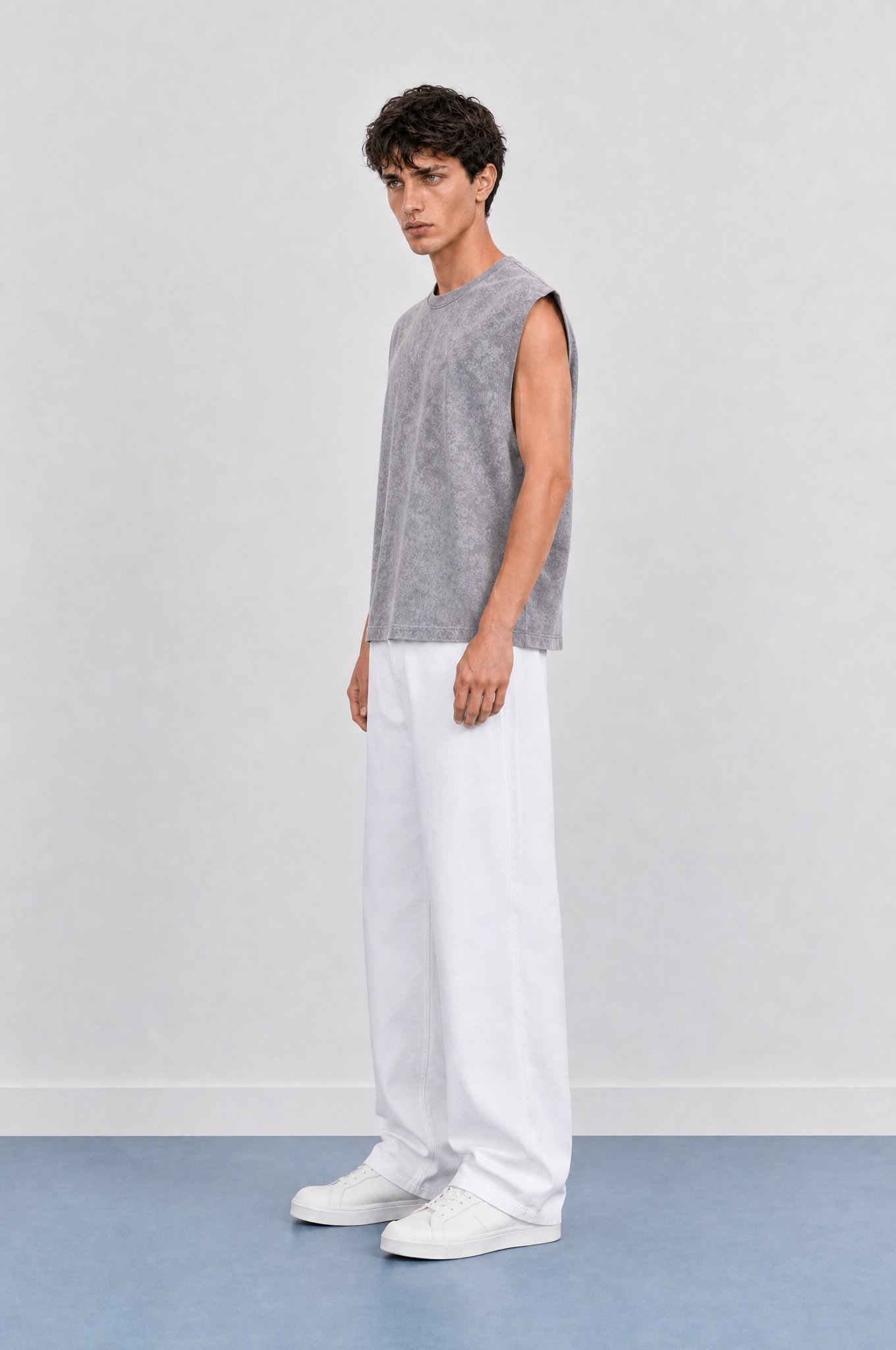 Erkek Yıkamalı Tank Top Atlet Gri