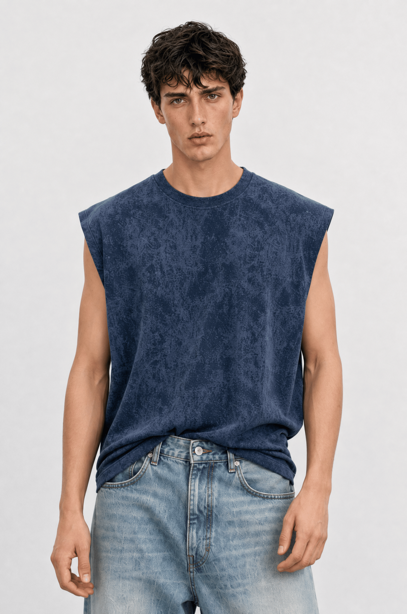 Erkek Yıkamalı Tank Top Atlet Lacivert