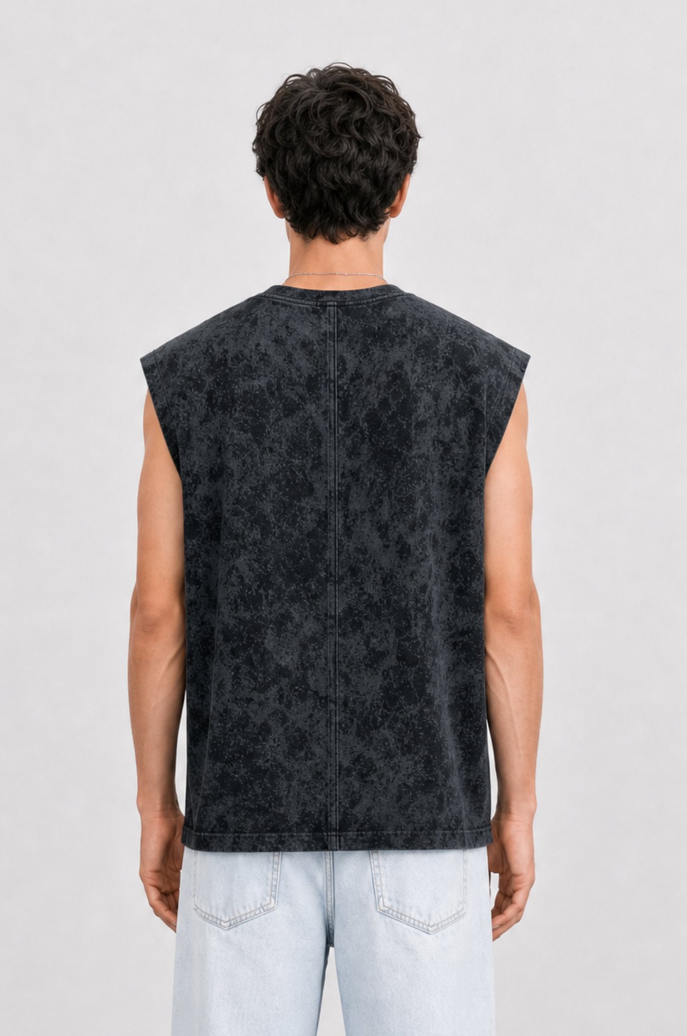 Erkek Yıkamalı Tank Top Atlet Siyah