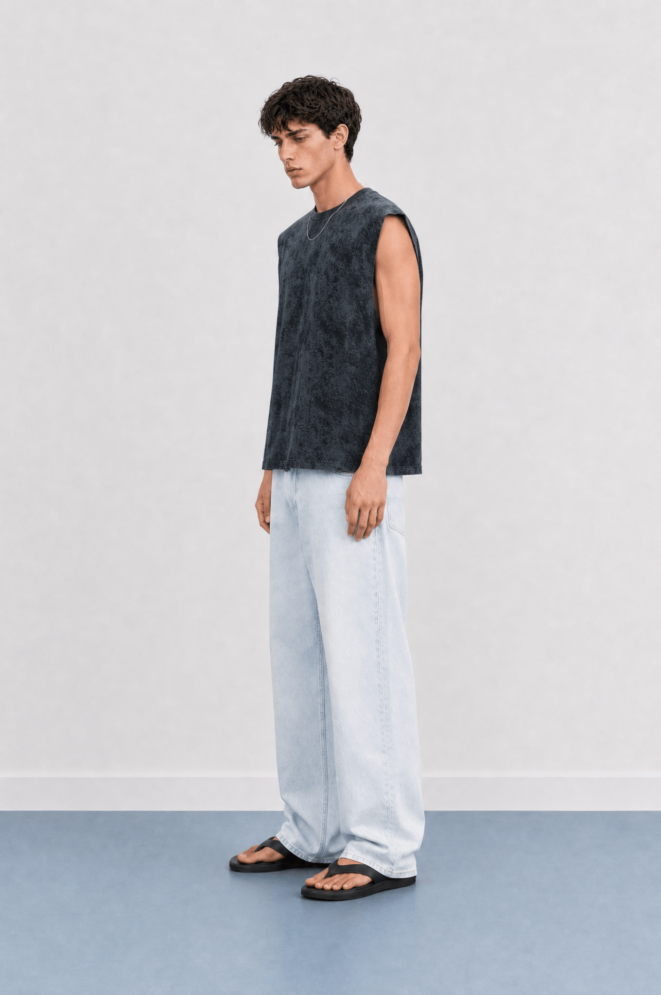 Erkek Yıkamalı Tank Top Atlet Siyah