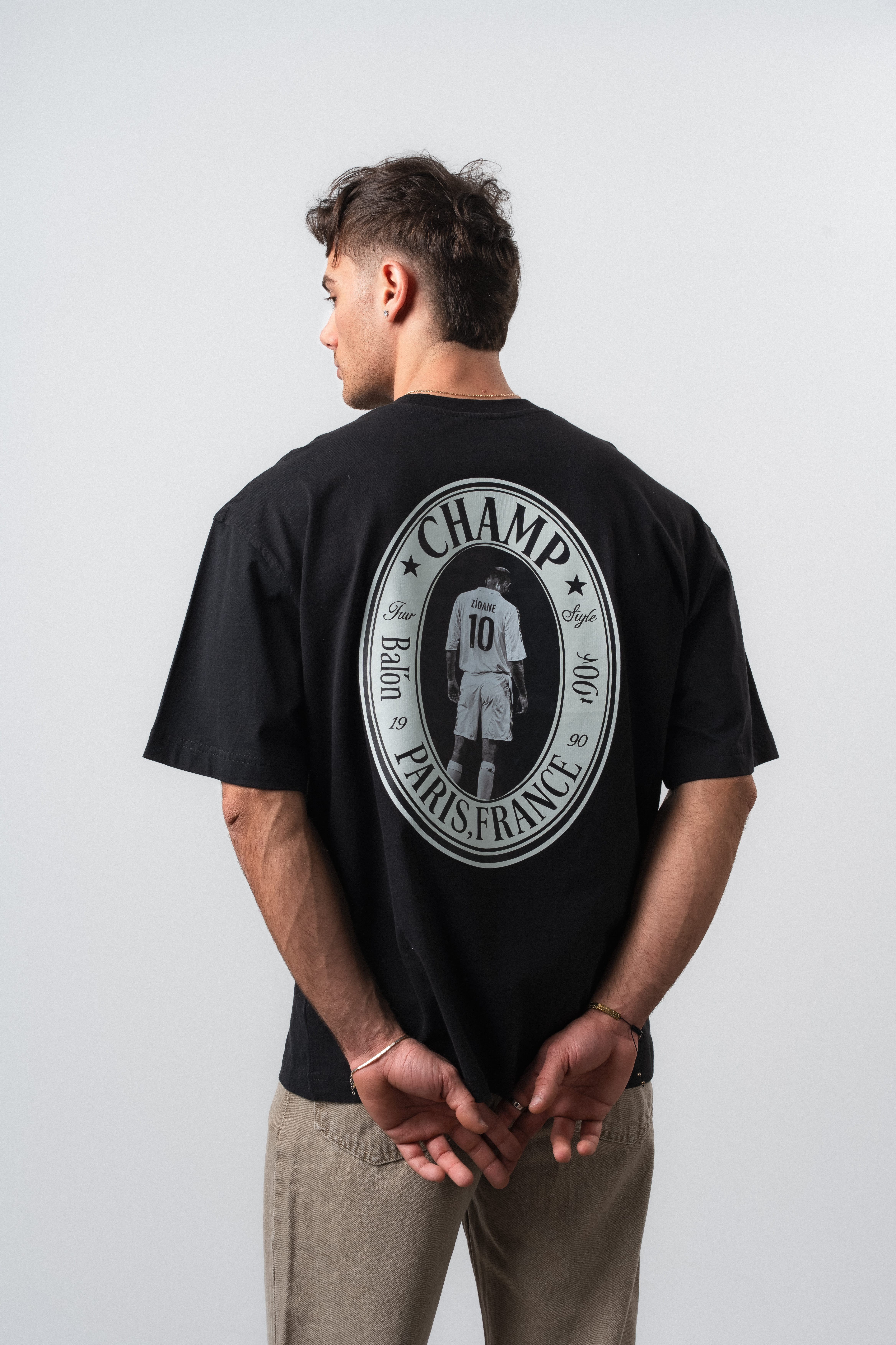 Erkek Zidane Baskılı Oversize T-Shirt Siyah