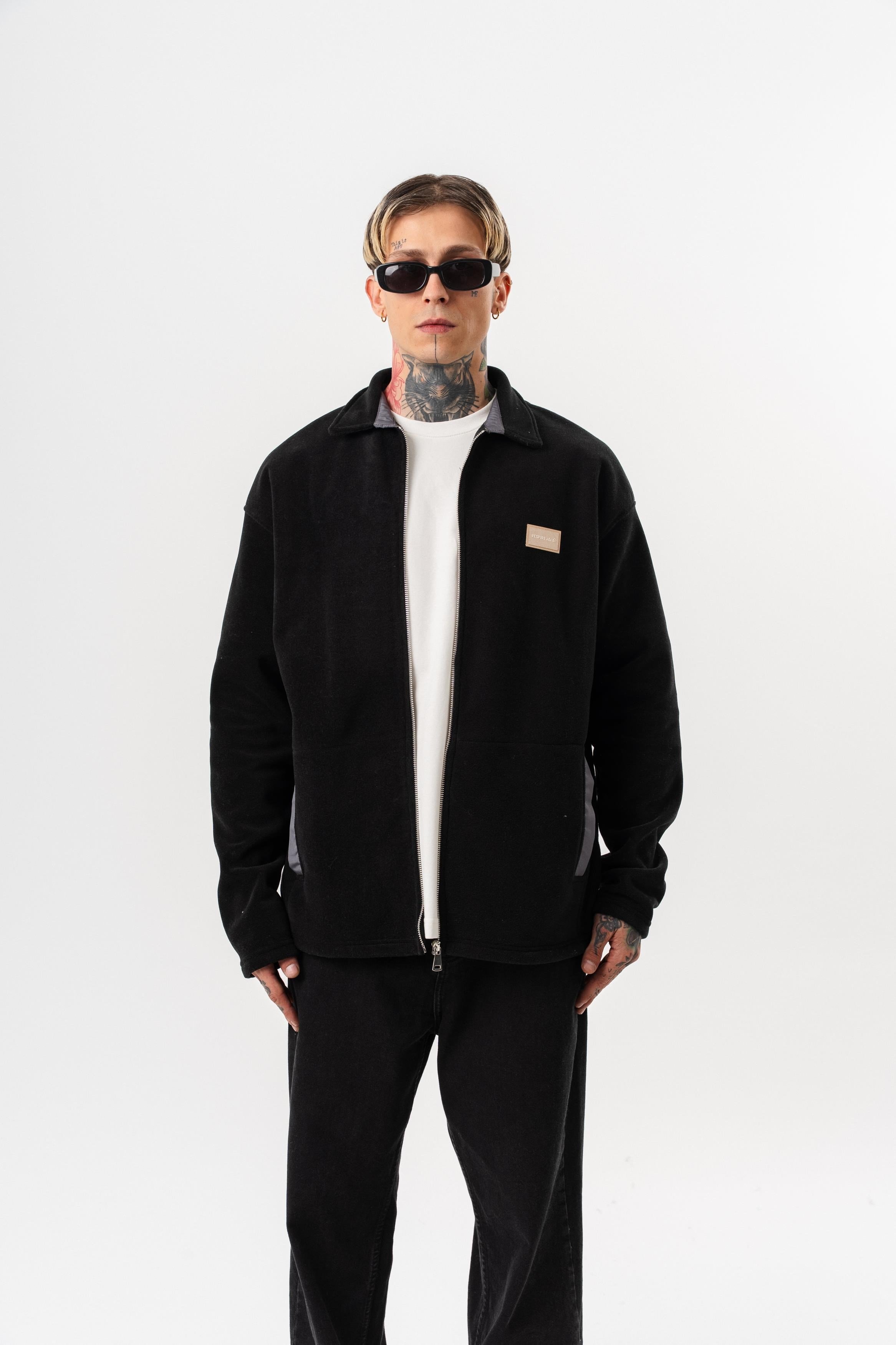 Erkek Zip Oversize Polar Ceket Siyah