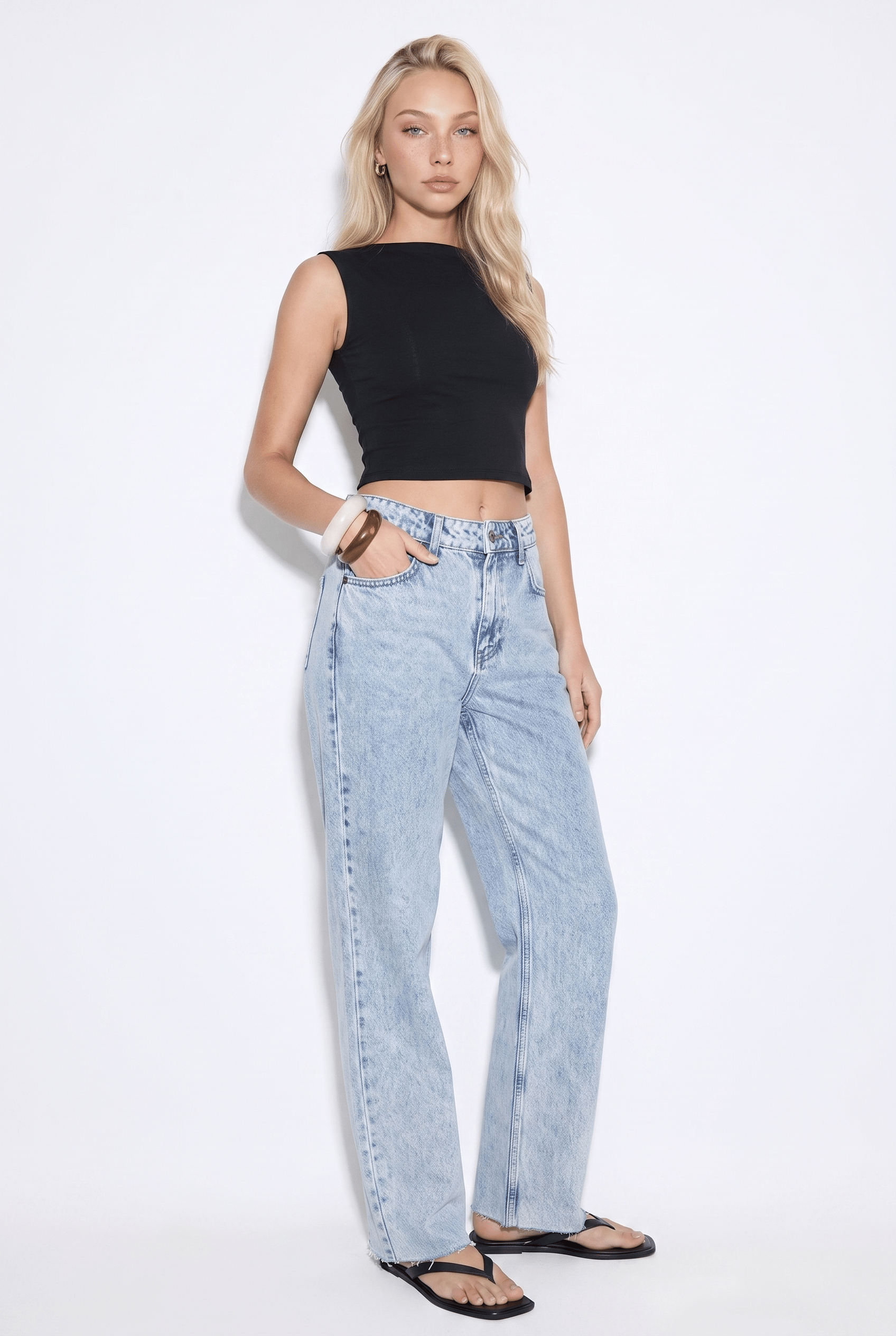 Kadın D96 Straight Crop Jean Buz Mavisi